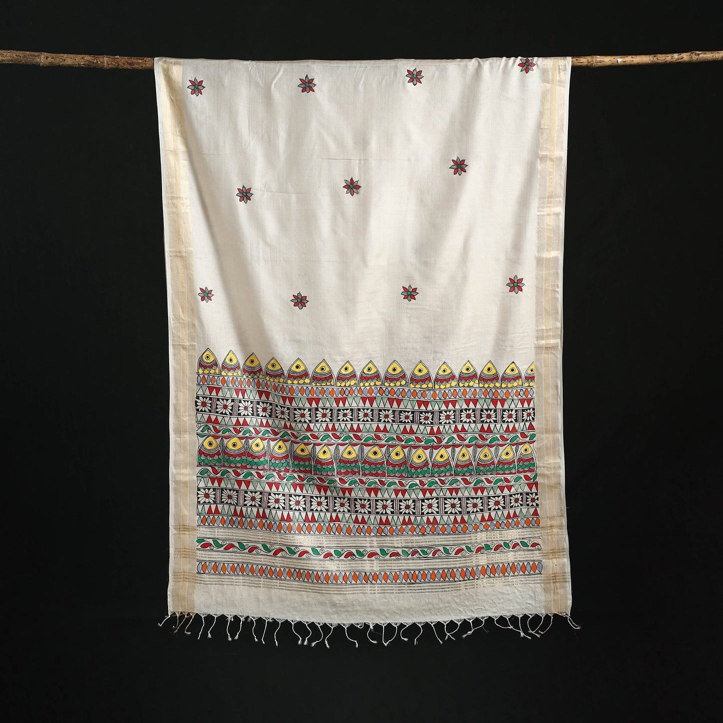Handpainted madhubani handloom tussar cotton dupatta 04