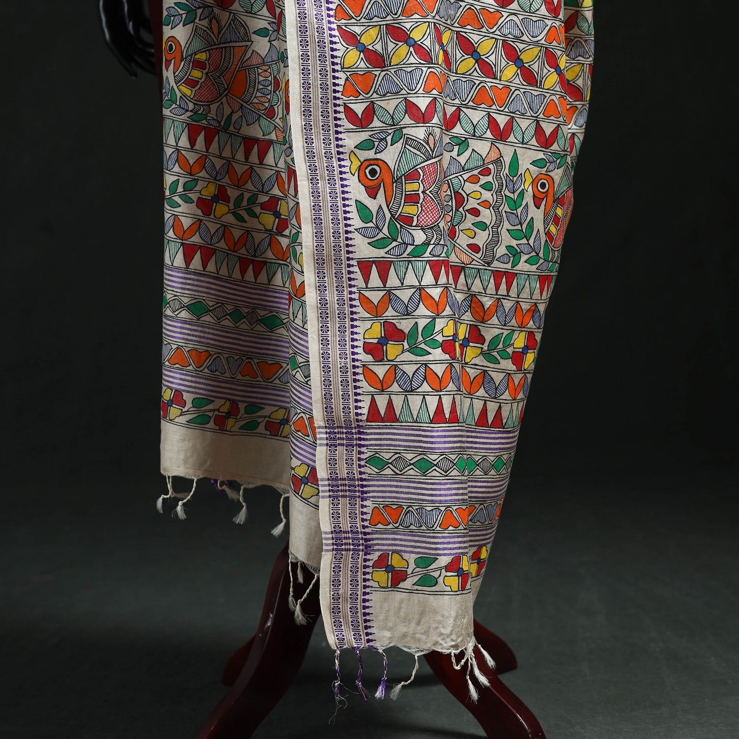 Handpainted madhubani handloom tussar cotton dupatta 05