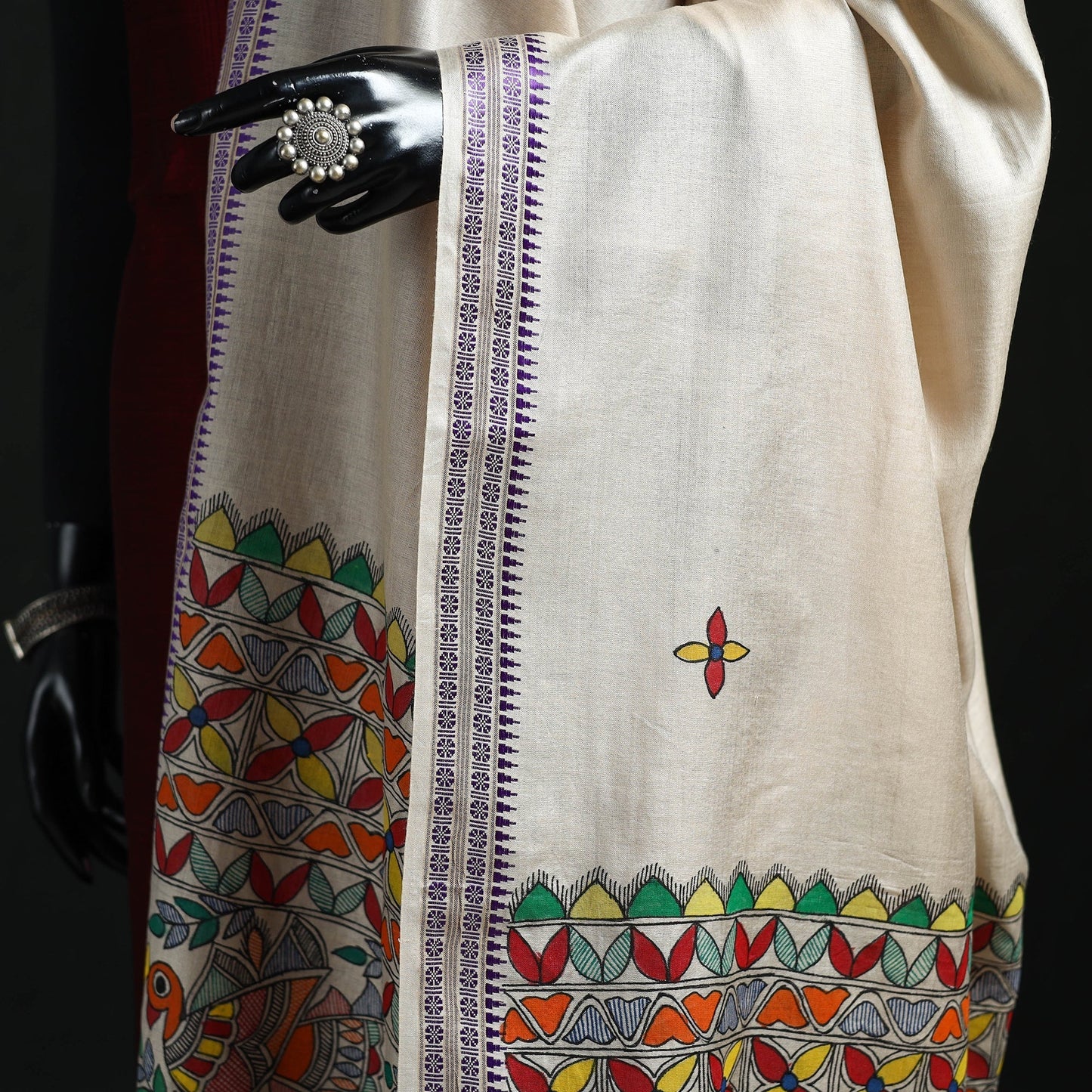 Handpainted madhubani handloom tussar cotton dupatta 05