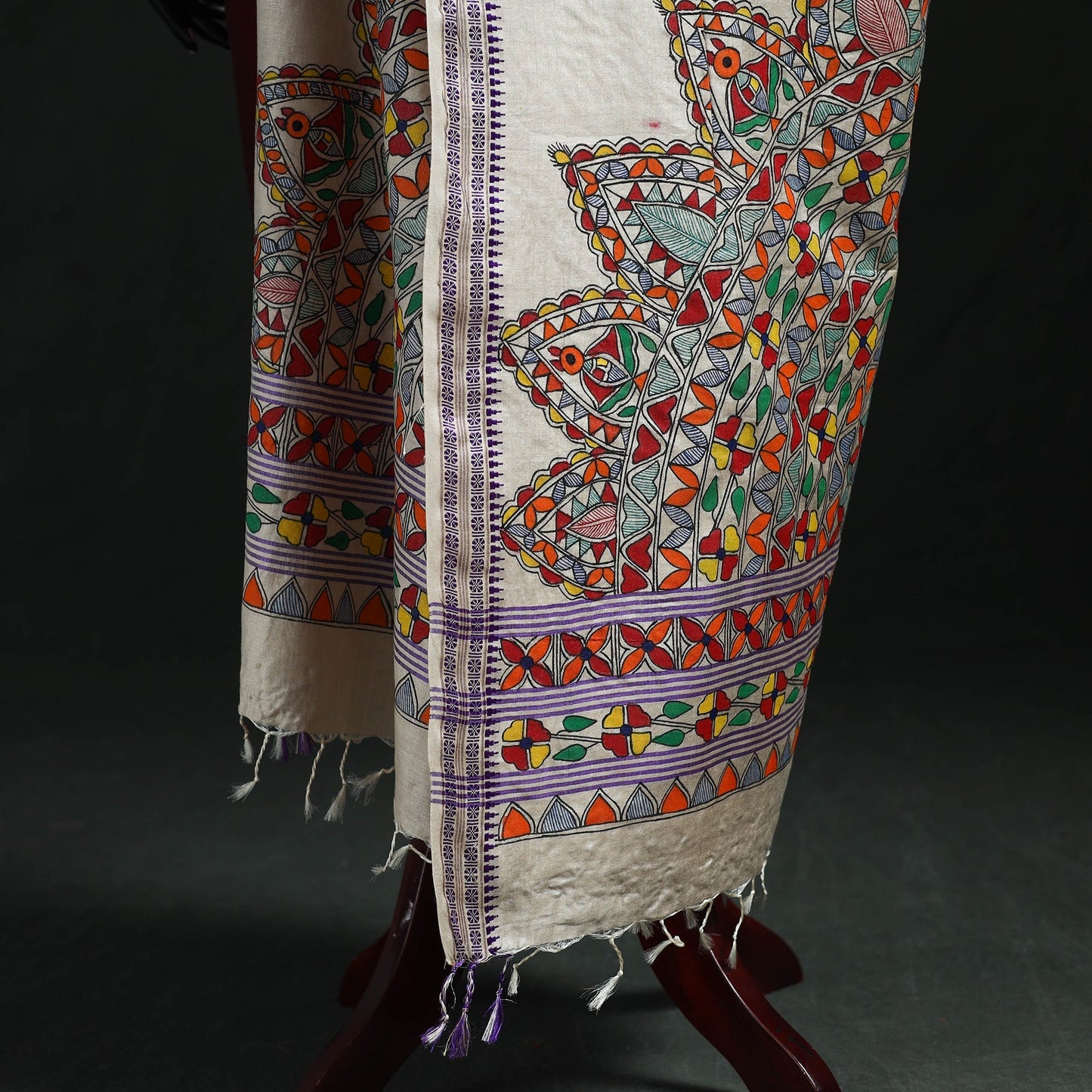 Handpainted madhubani handloom tussar cotton dupatta 06