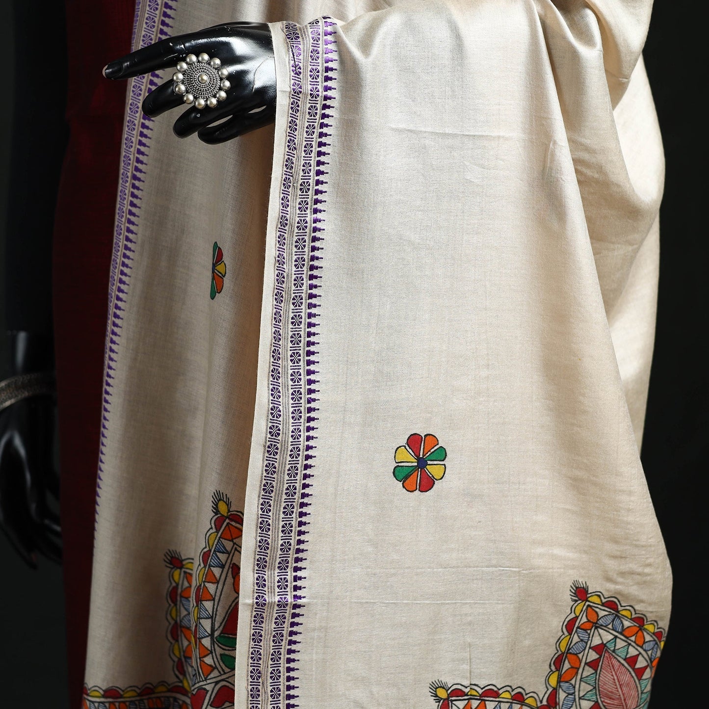 Handpainted madhubani handloom tussar cotton dupatta 06