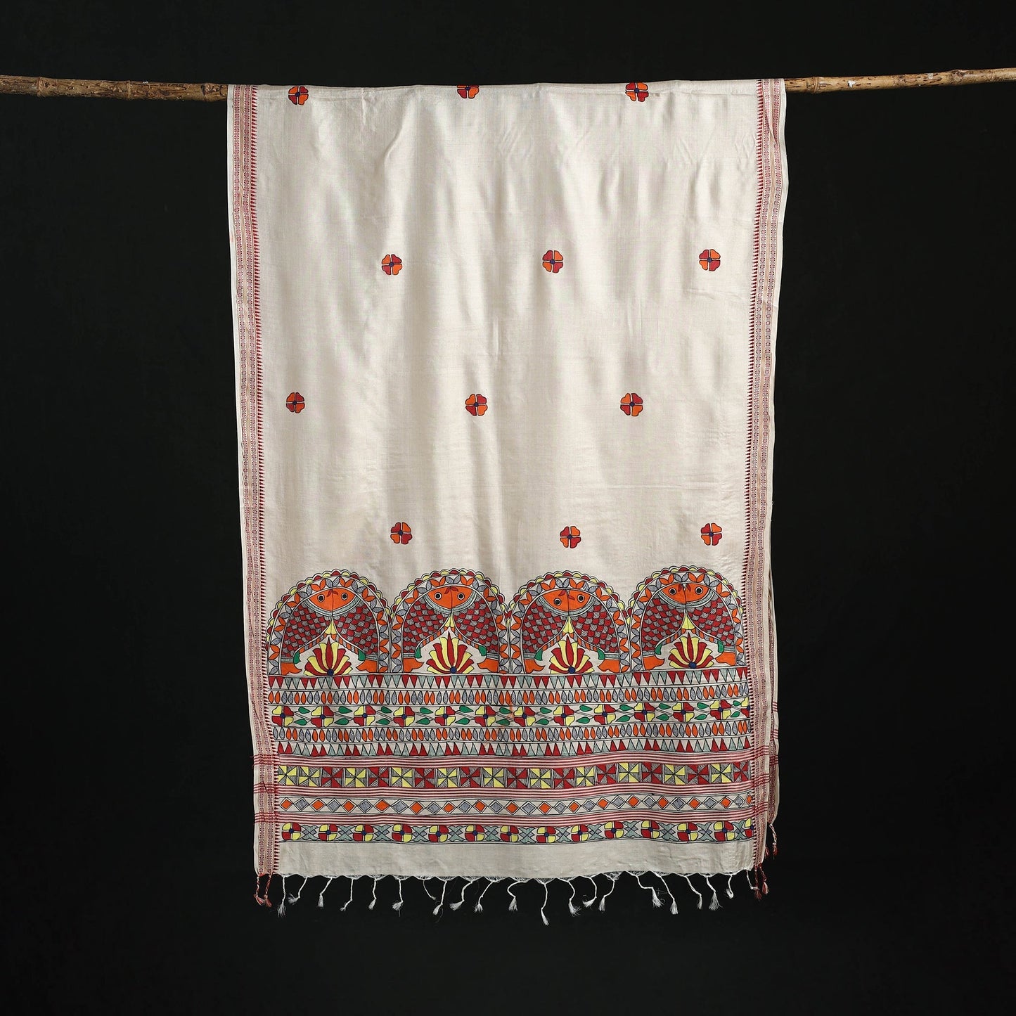 Handpainted madhubani handloom tussar cotton dupatta 07