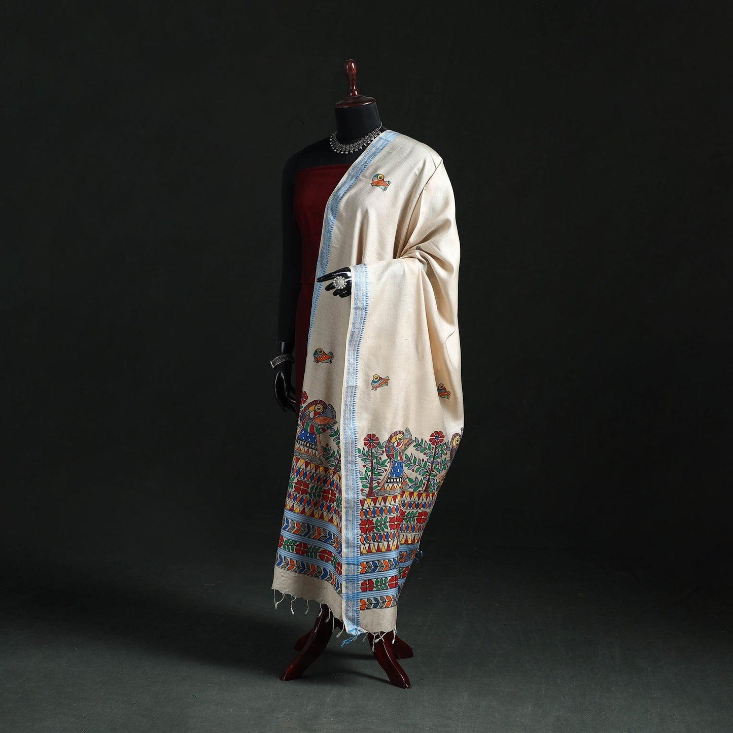 Handpainted madhubani handloom tussar cotton dupatta 14