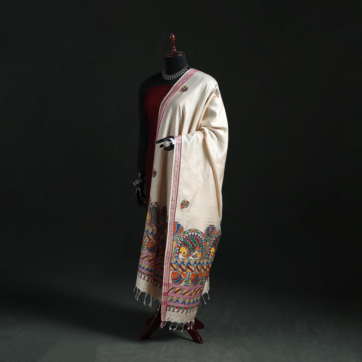 Handpainted madhubani handloom tussar cotton dupatta 15