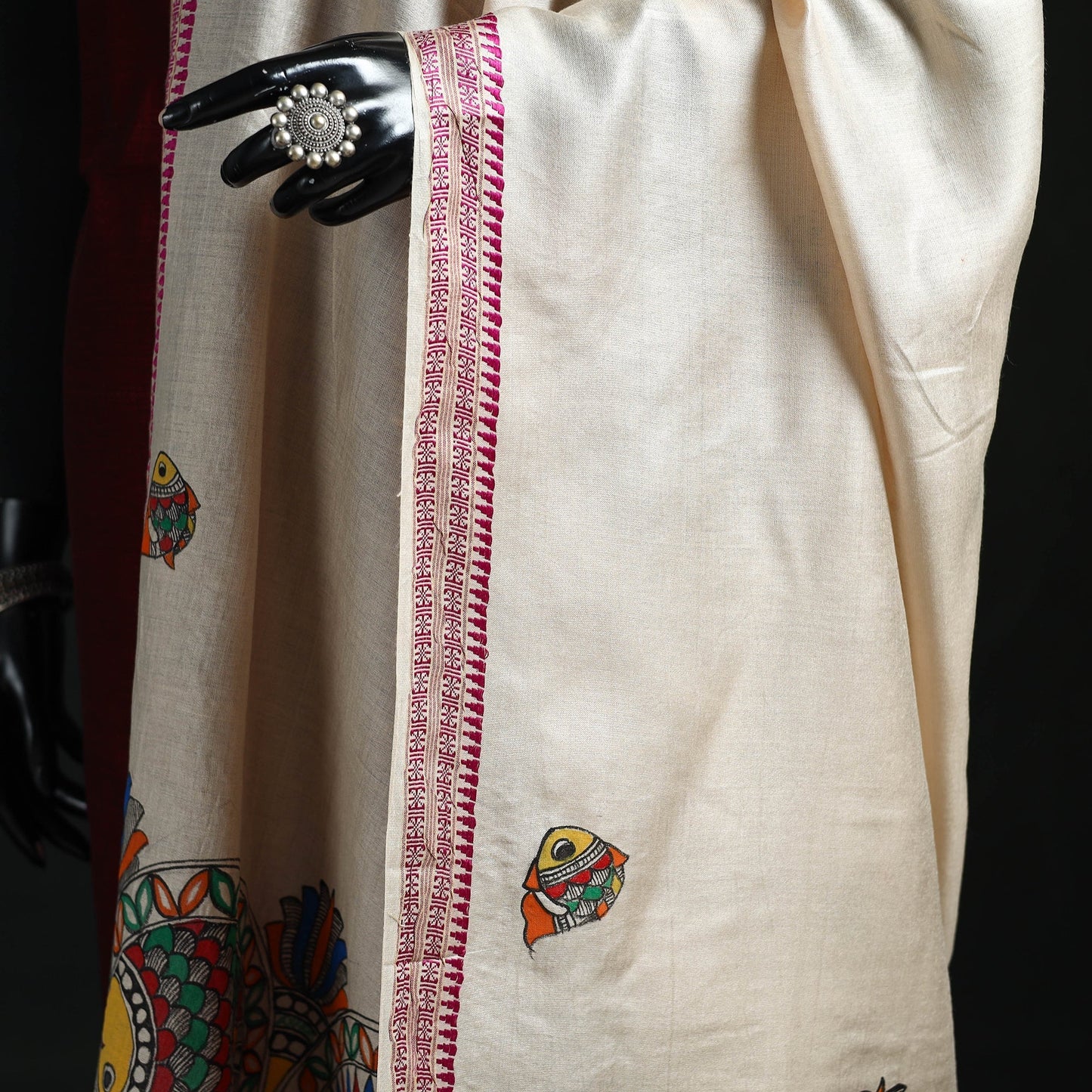 Handpainted madhubani handloom tussar cotton dupatta 15