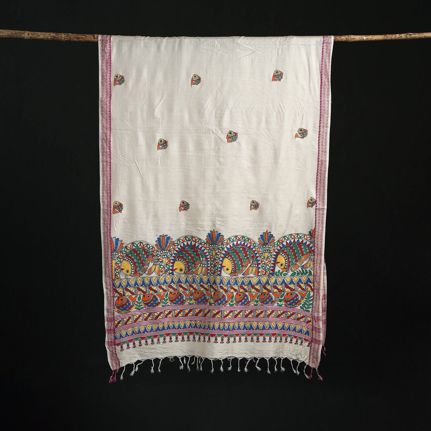 Handpainted madhubani handloom tussar cotton dupatta 15