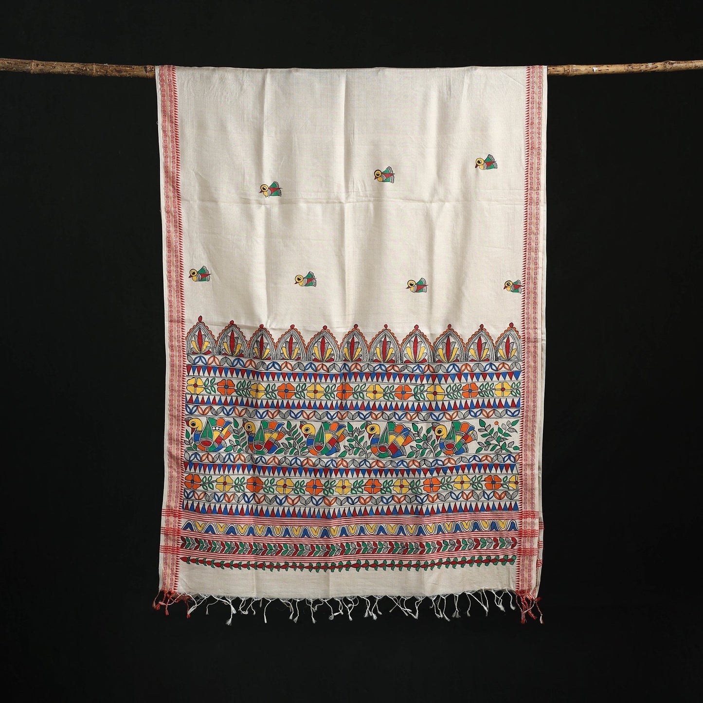 Handpainted madhubani handloom tussar cotton dupatta 18