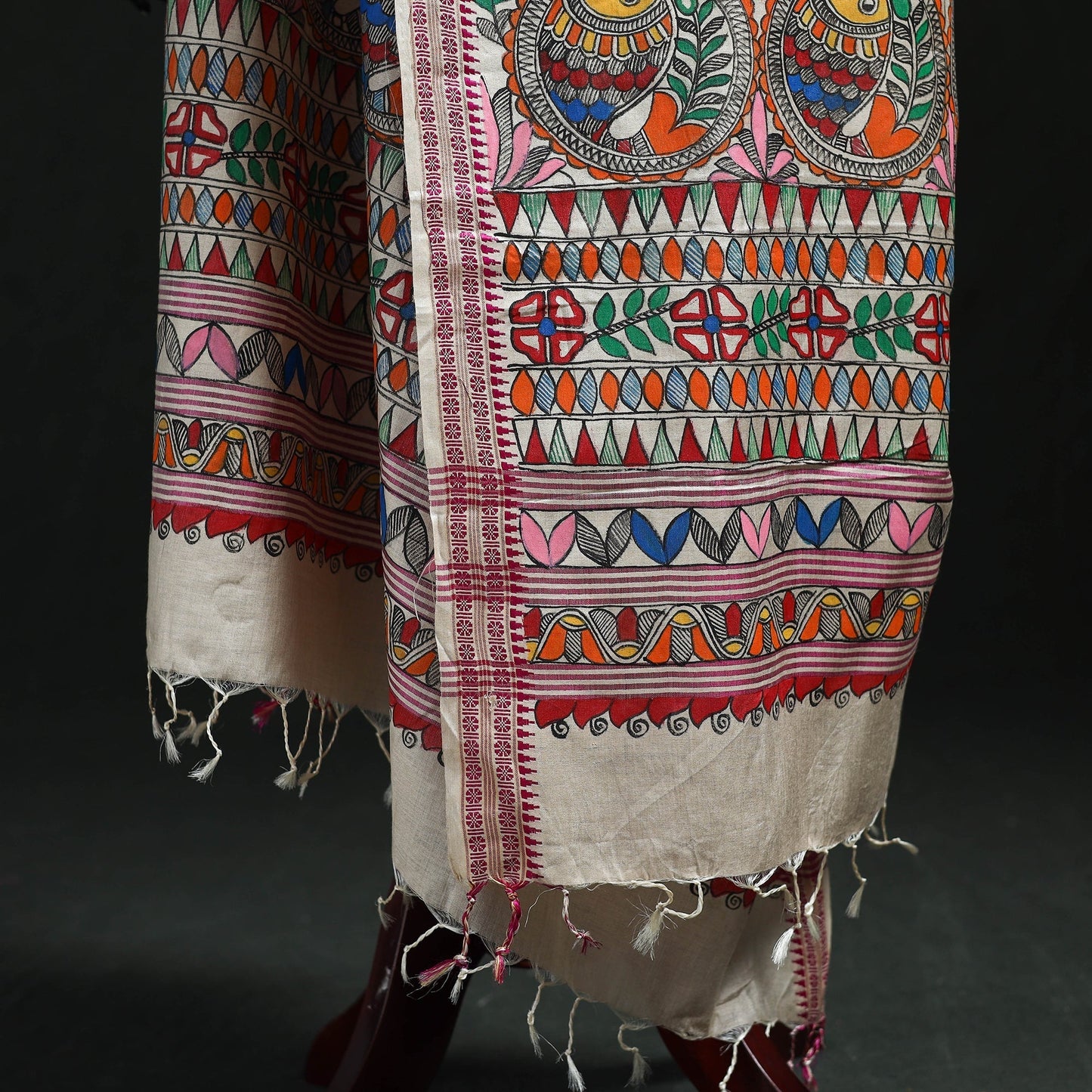 Handpainted madhubani handloom tussar cotton dupatta 22