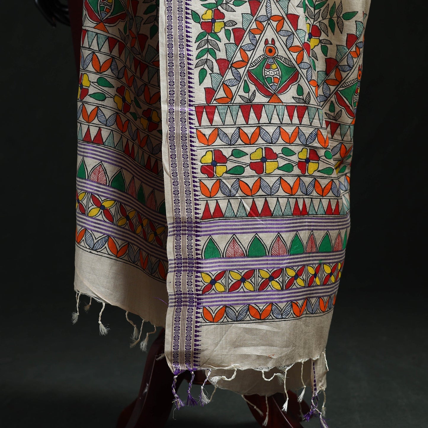 Handpainted madhubani handloom tussar cotton dupatta 25
