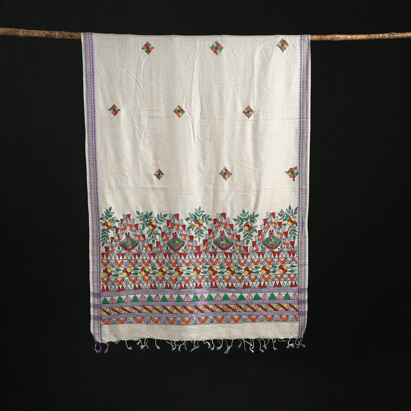 Handpainted madhubani handloom tussar cotton dupatta 25
