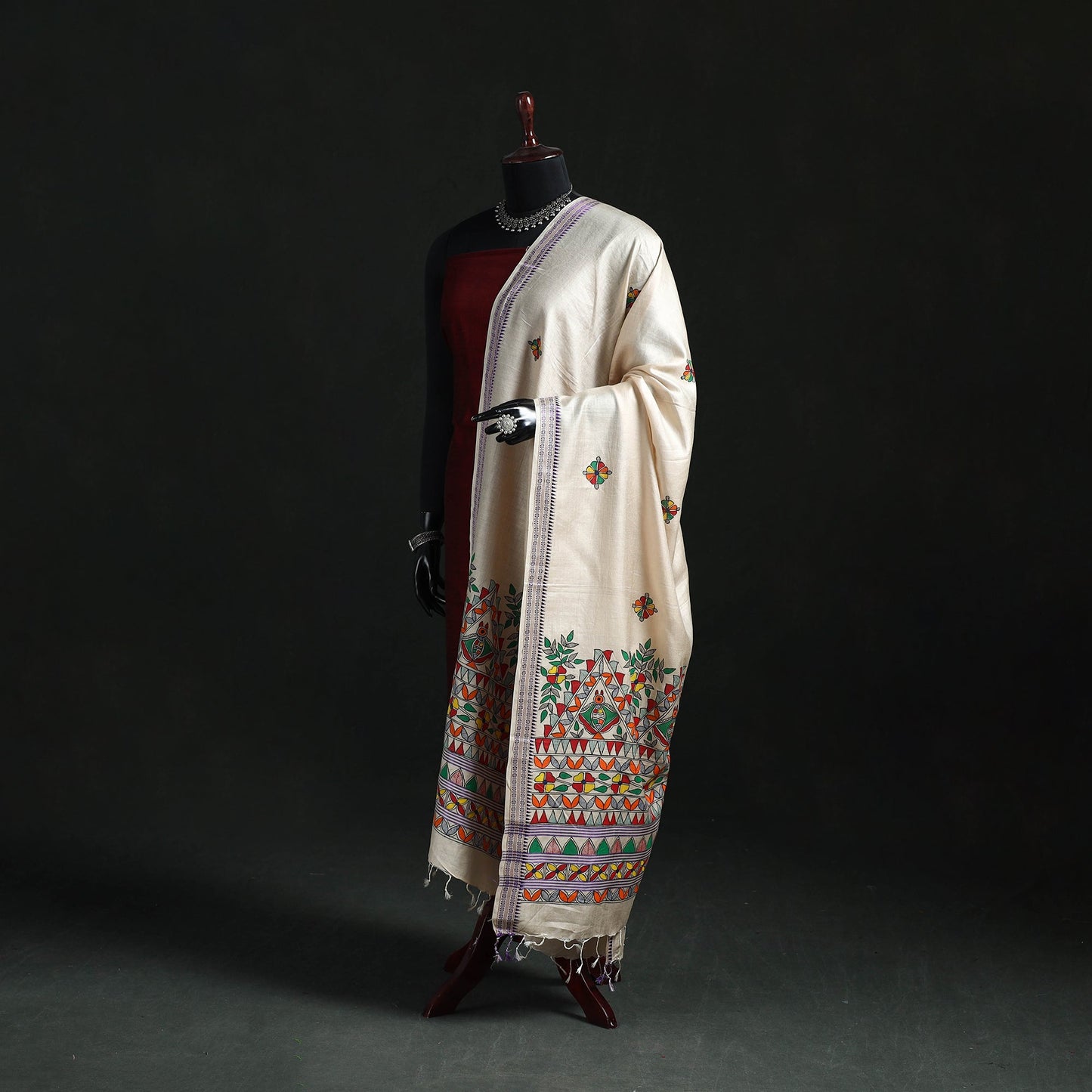 Handpainted madhubani handloom tussar cotton dupatta 25
