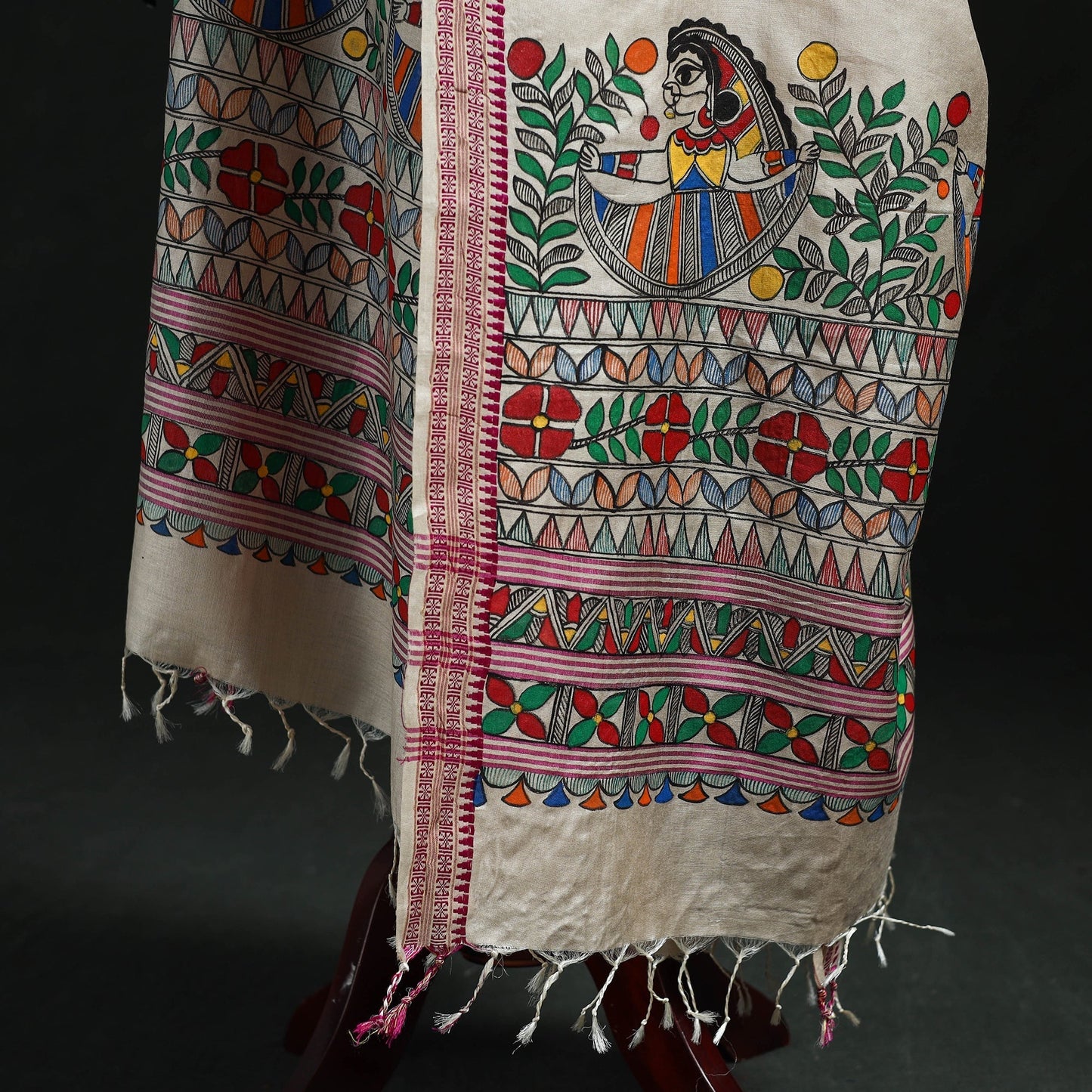 Handpainted madhubani handloom tussar cotton dupatta 27