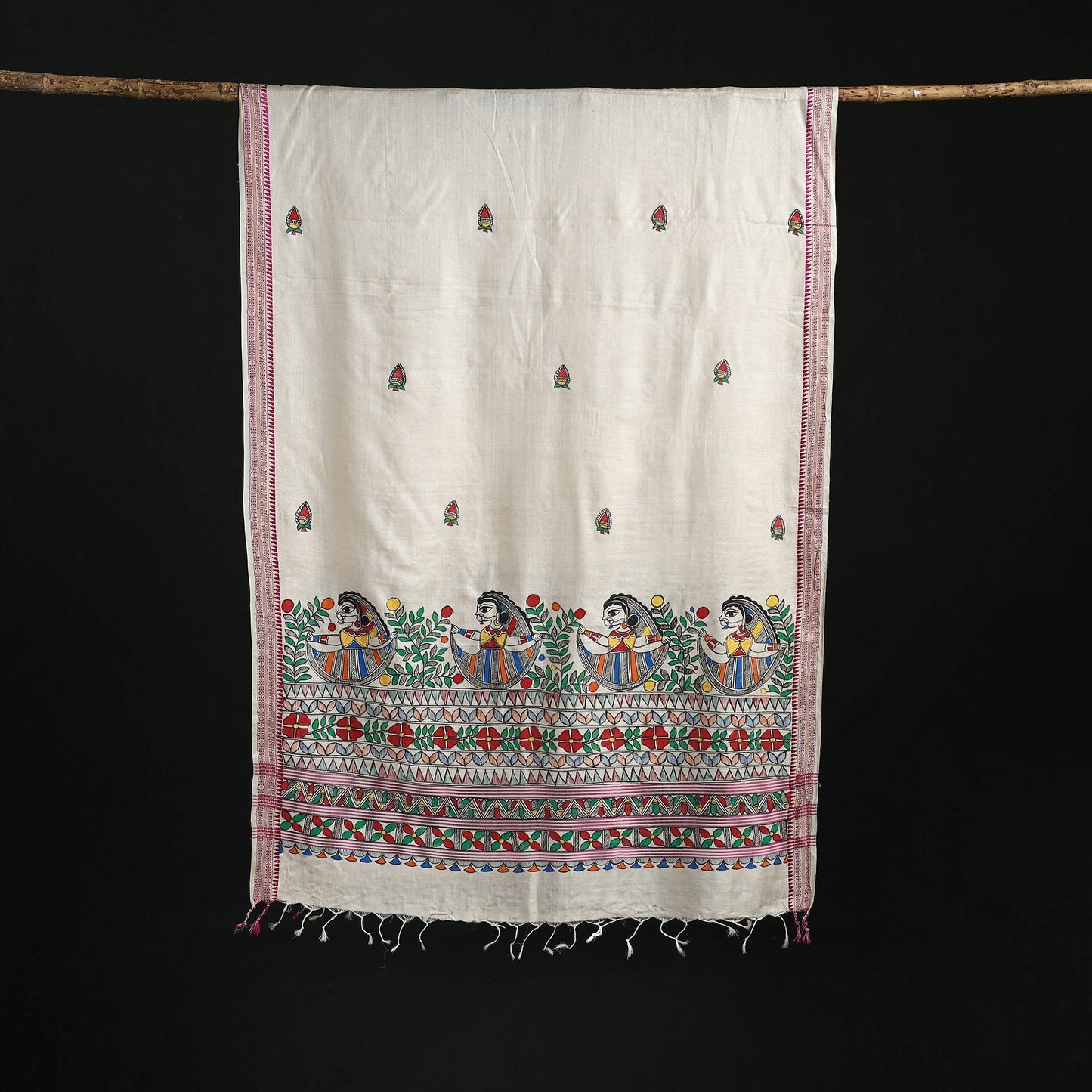 Handpainted madhubani handloom tussar cotton dupatta 27