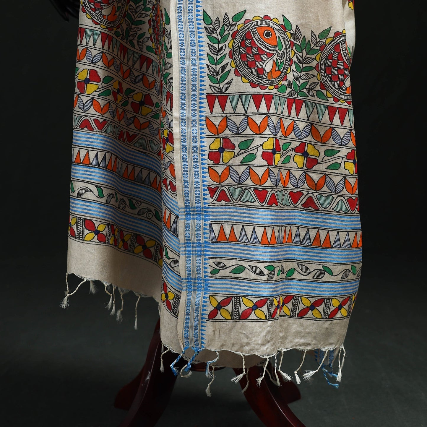 Handpainted madhubani handloom tussar cotton dupatta 29