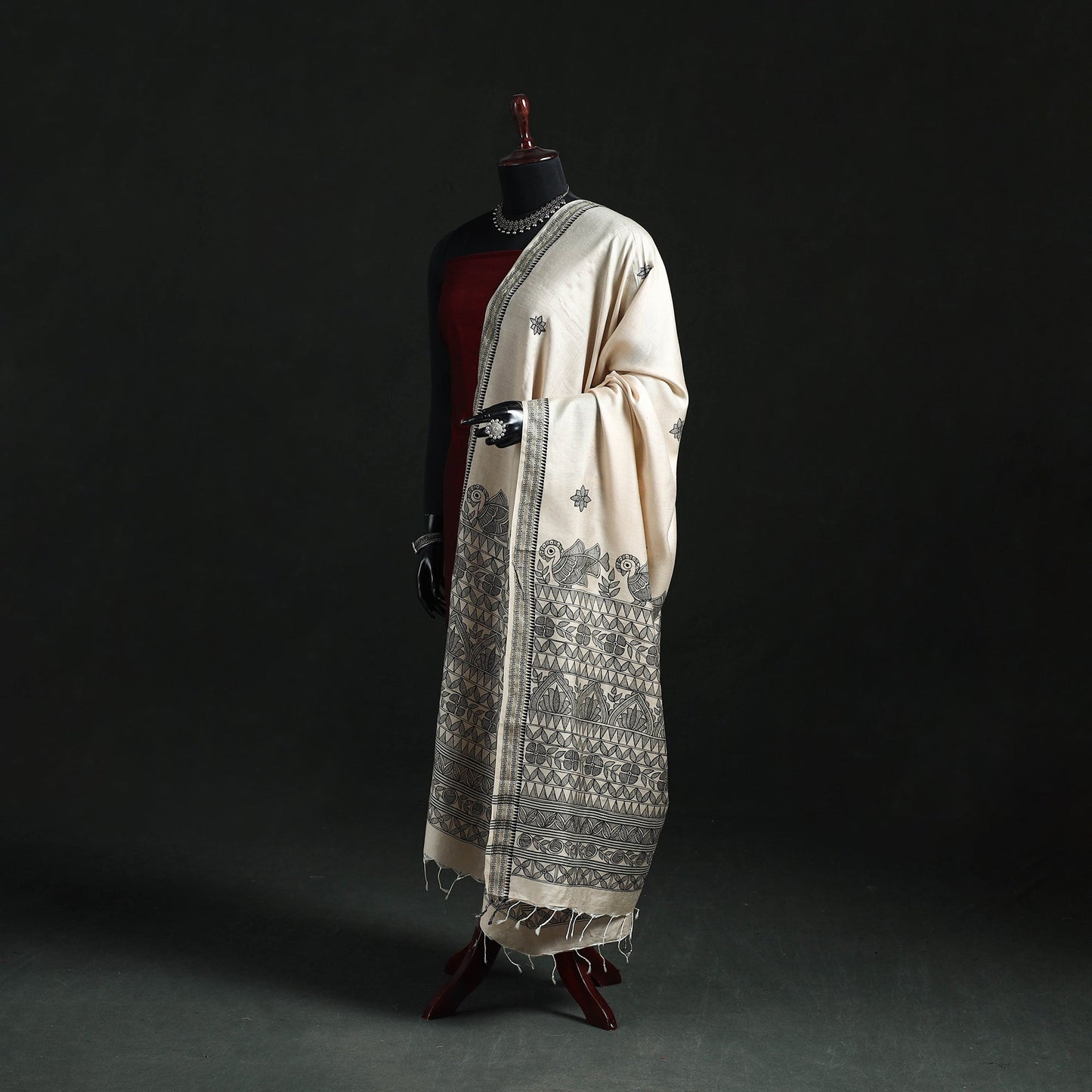Handpainted madhubani handloom tussar cotton dupatta 30