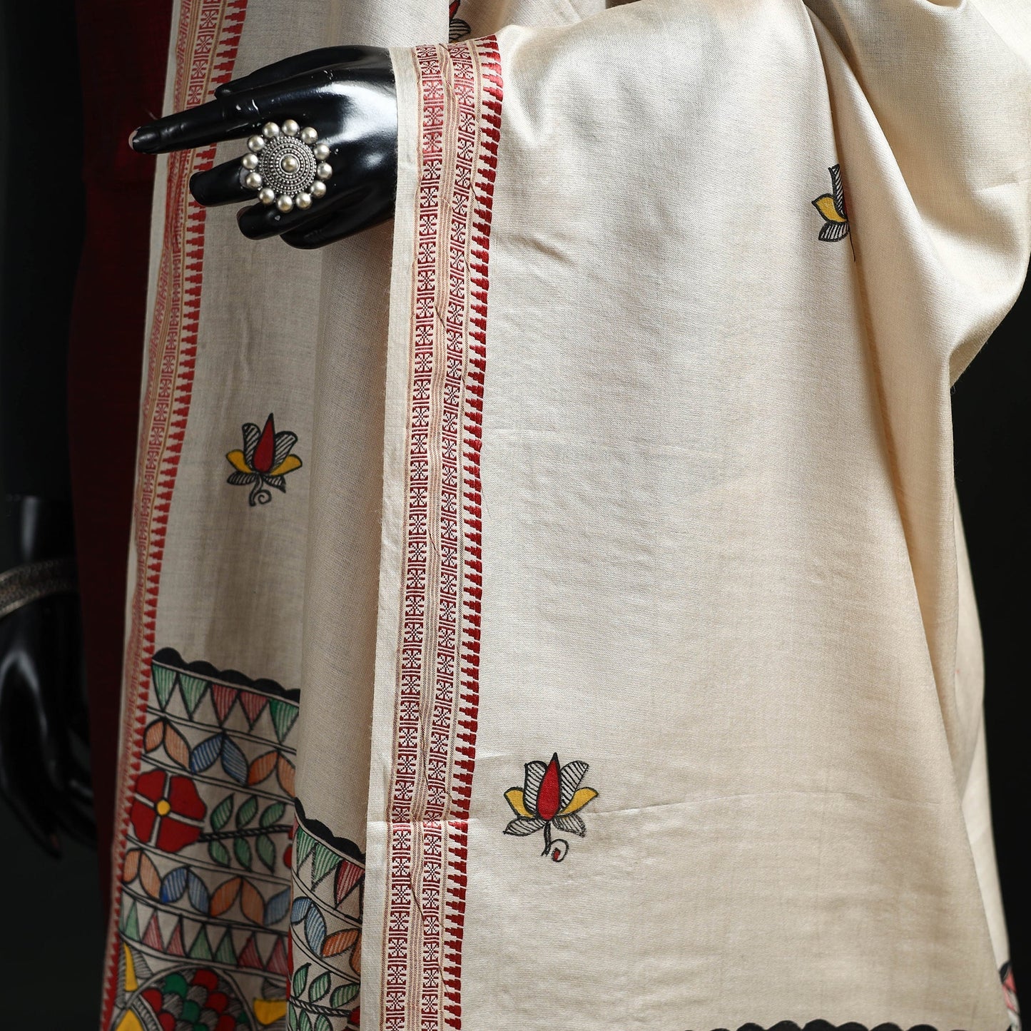Handpainted madhubani handloom tussar cotton dupatta 31