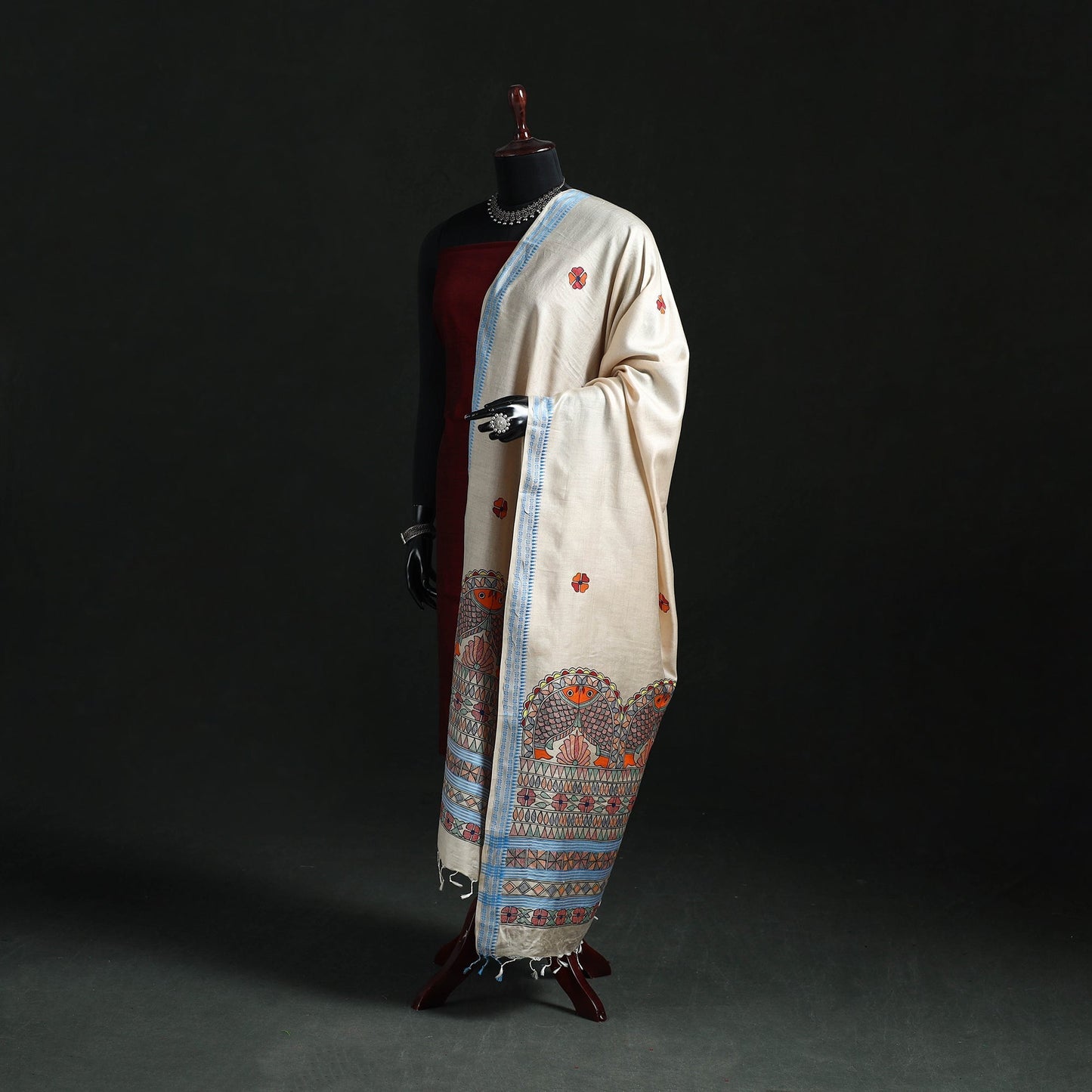 Handpainted madhubani handloom tussar cotton dupatta 33
