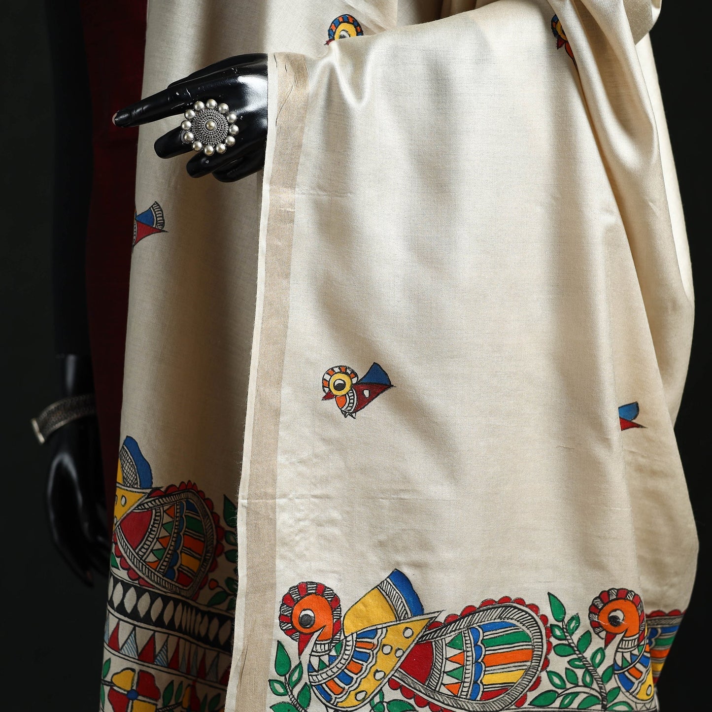 Handpainted madhubani handloom tussar cotton dupatta 34