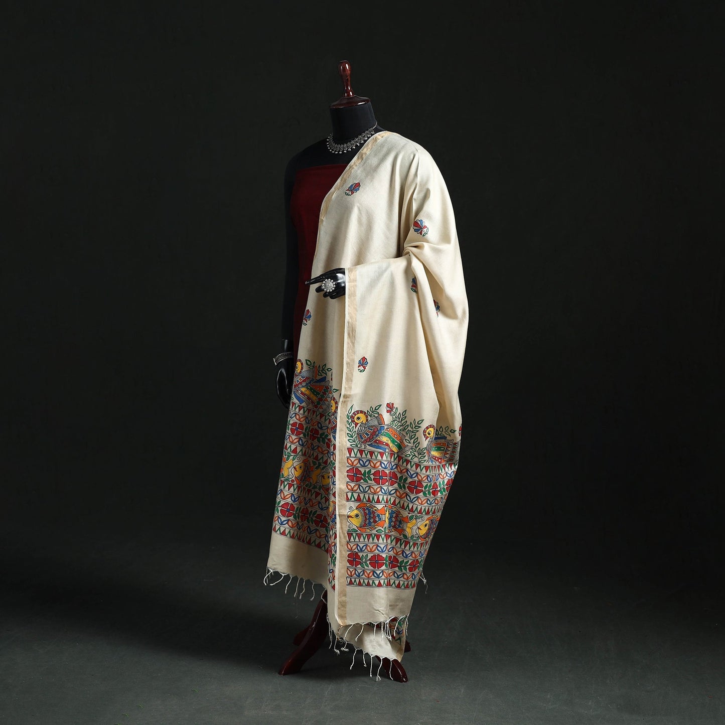 Handpainted madhubani handloom tussar cotton dupatta 36