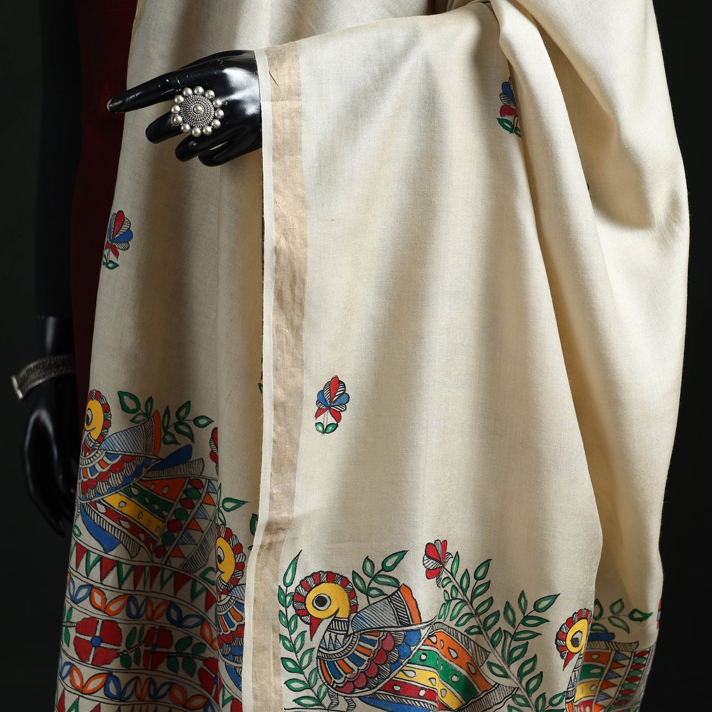 Handpainted madhubani handloom tussar cotton dupatta 36