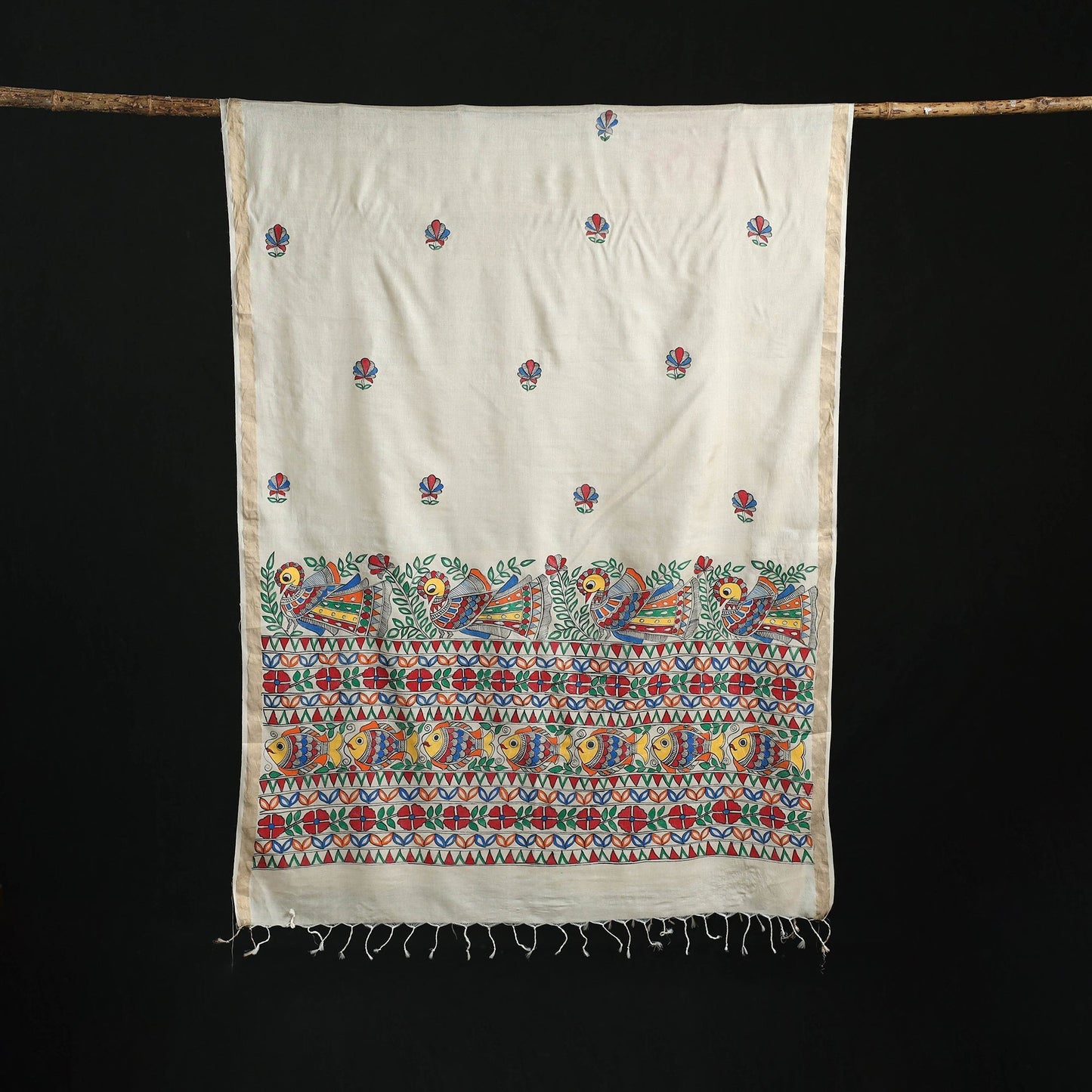 Handpainted madhubani handloom tussar cotton dupatta 36