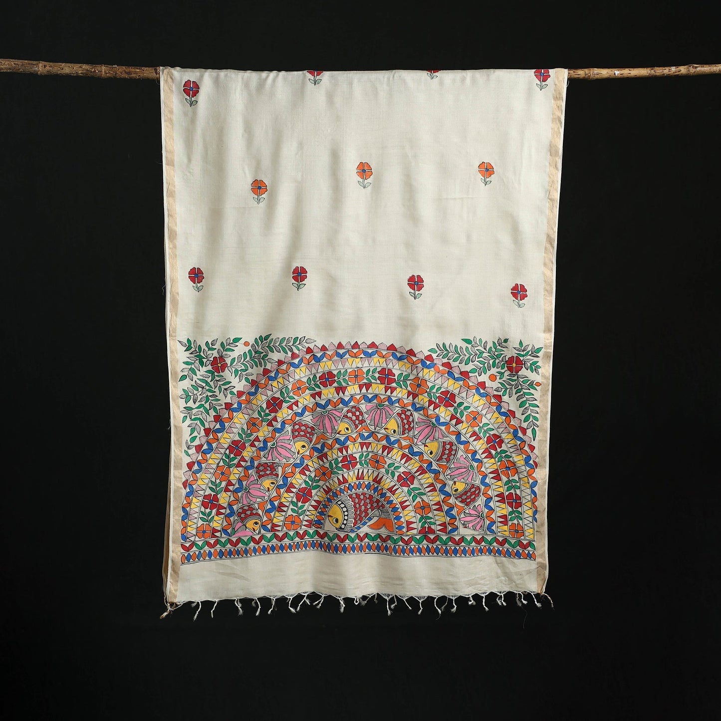 Handpainted madhubani handloom tussar cotton dupatta 37