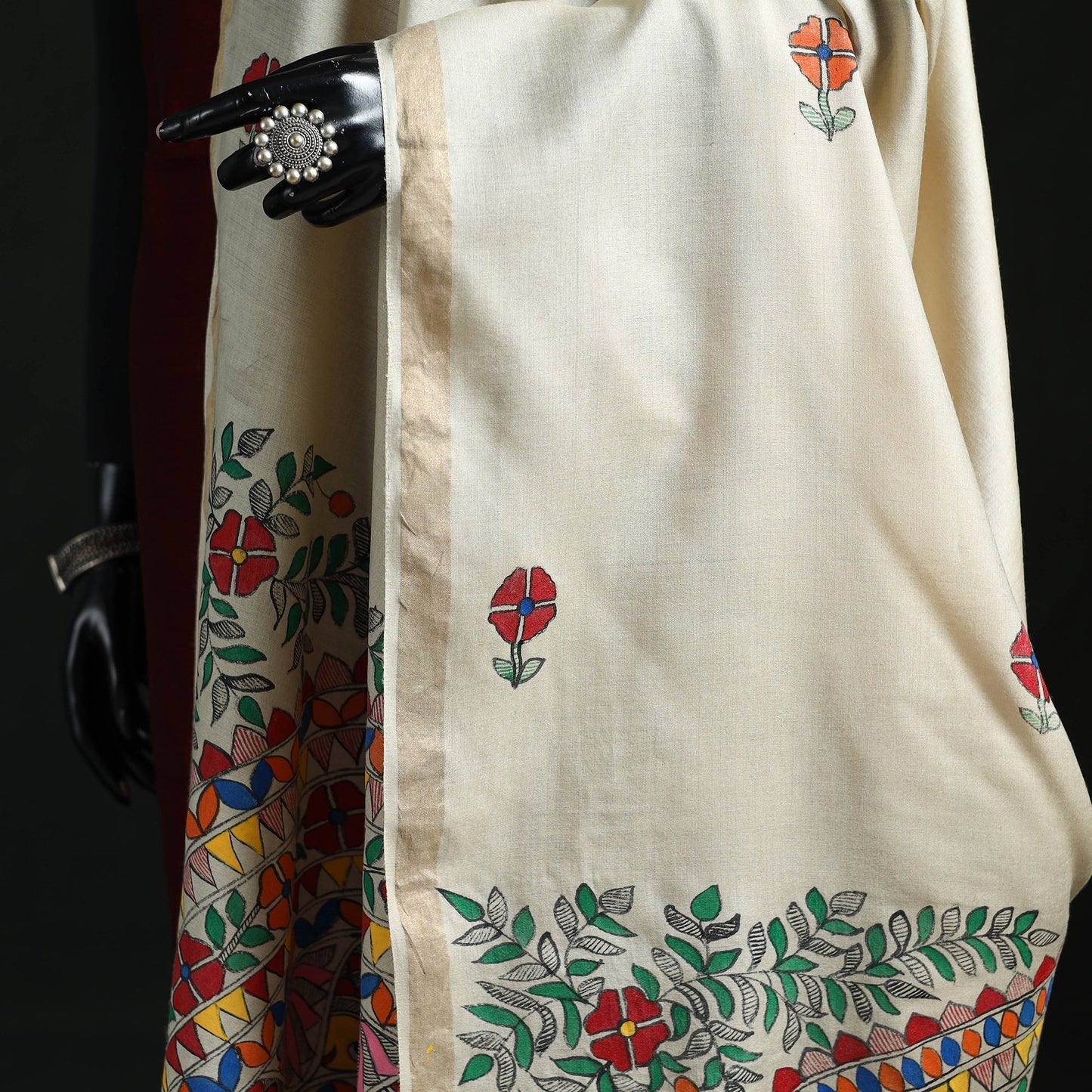 Handpainted madhubani handloom tussar cotton dupatta 37