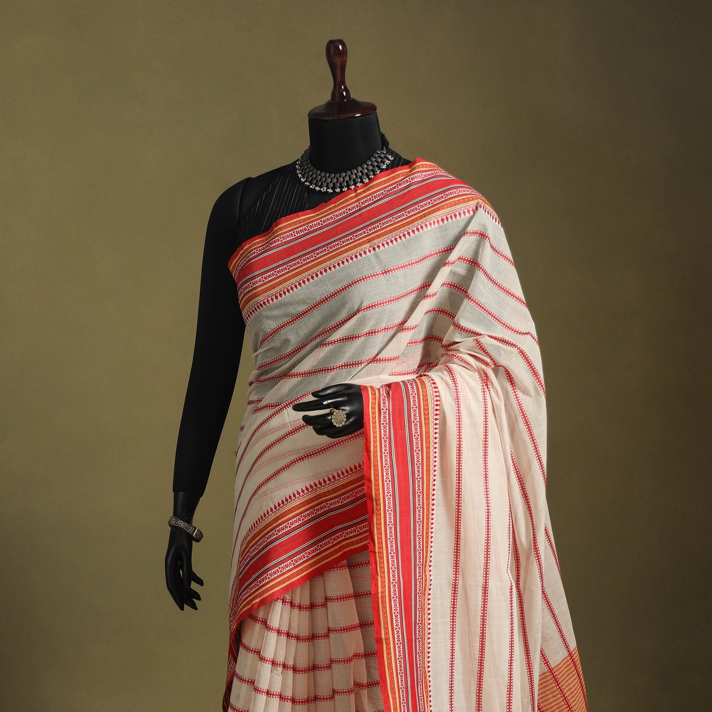 Beige - handwoven cotton begumpuri saree 26 - handcrafted