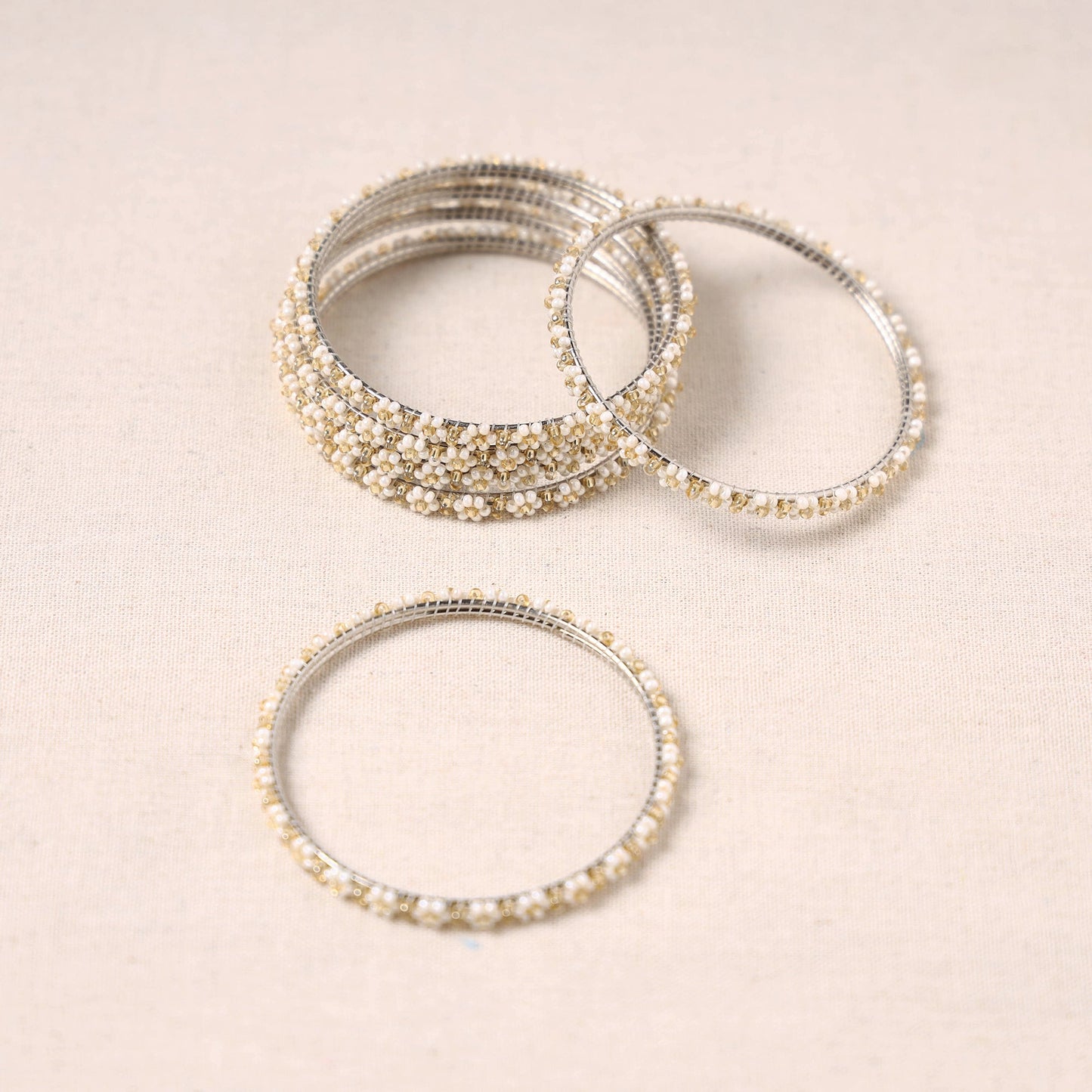 Hapur Flower Beadwork Bangles by Aagaz (Set of 6)