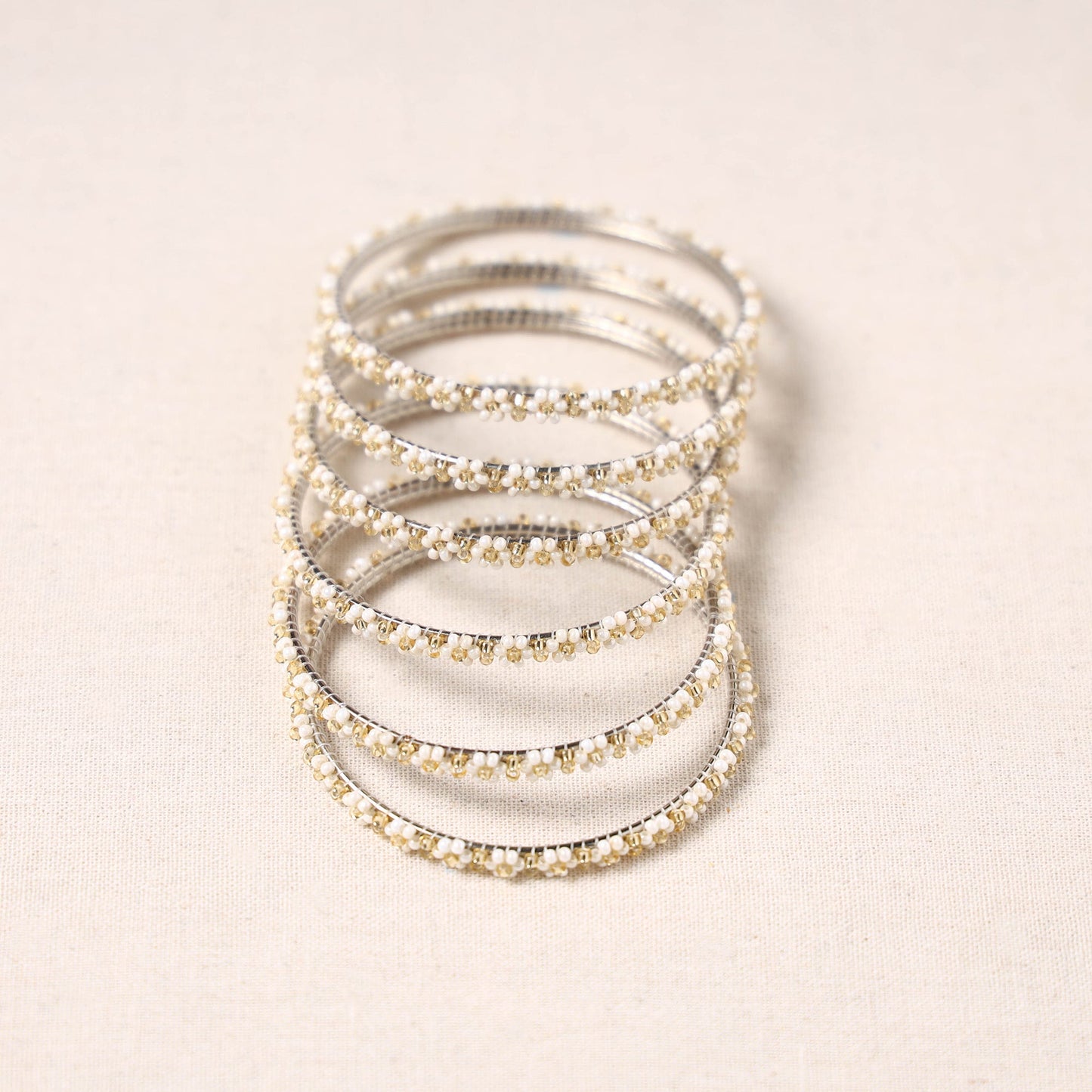 Hapur Flower Beadwork Bangles by Aagaz (Set of 6)
