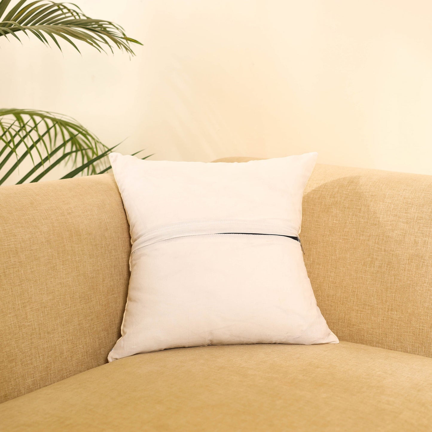 Buy Beige Ikat Cotton with Bandhani Modal Silk Cushion Cover