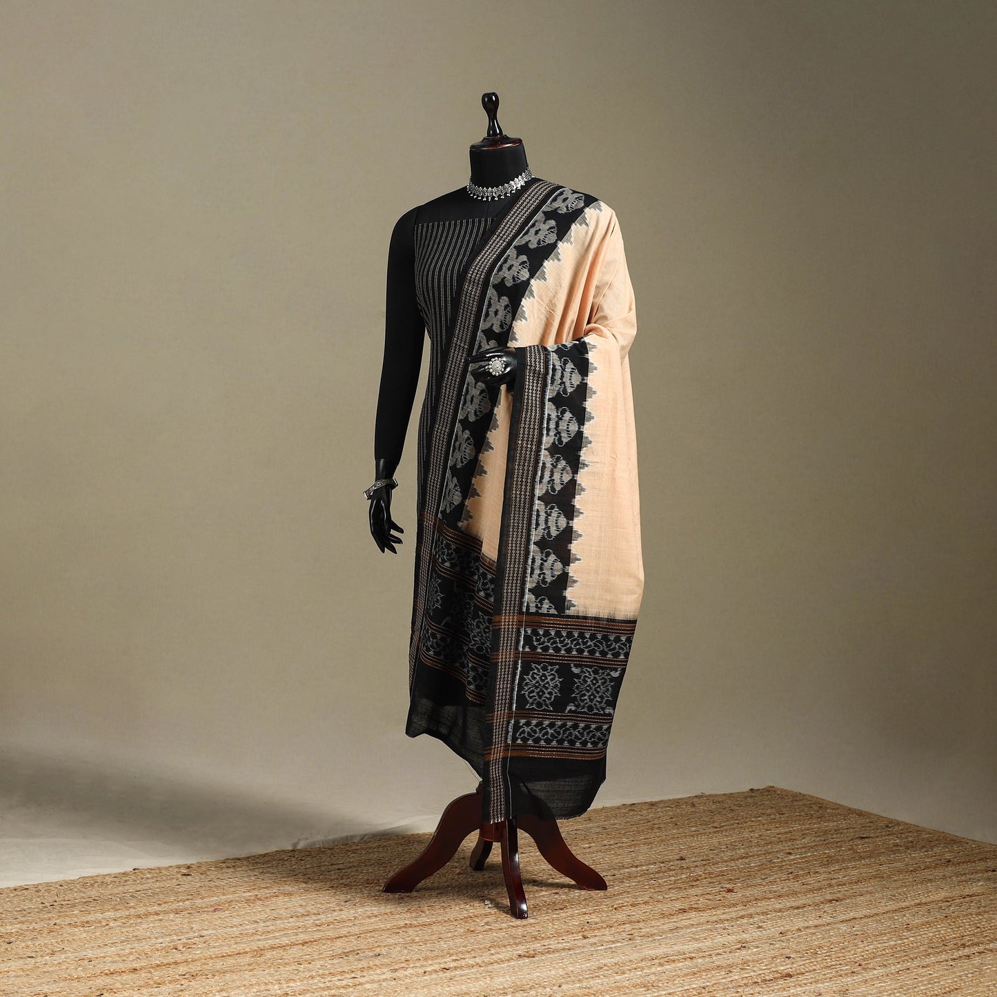 Beige - ikat handloom cotton sambalpuri dupatta 12