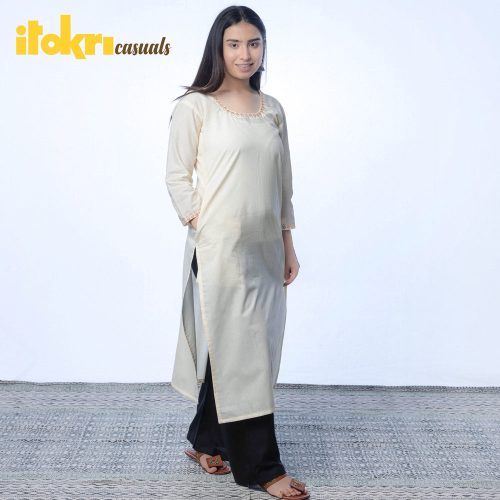 iTokri Casuals - Hand Embroidered Cotton Long Kurta