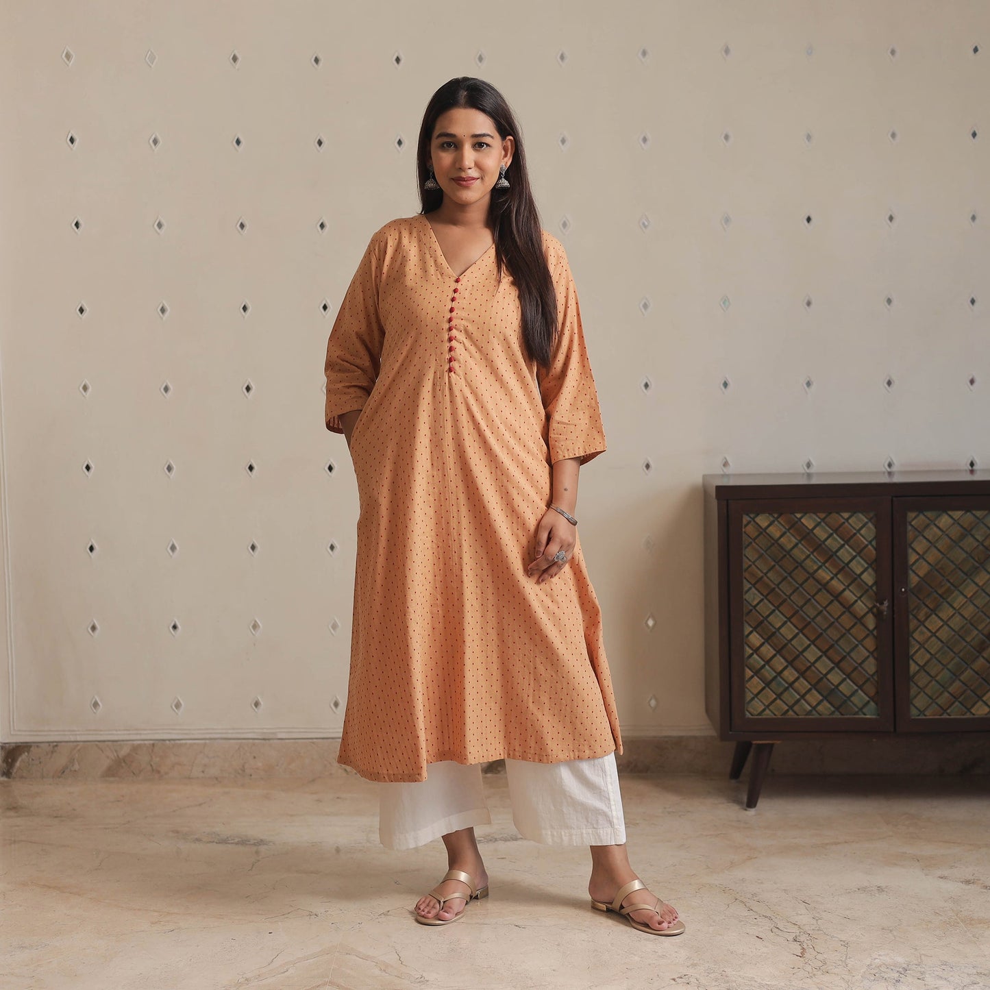 Jacquard Cotton A-Line Kurta for Women
