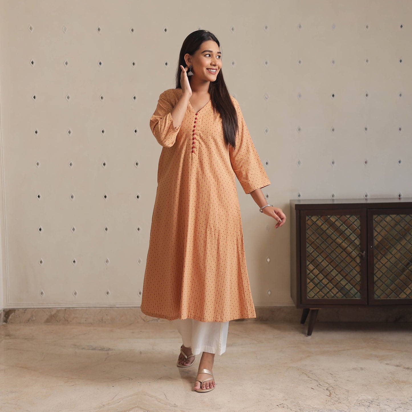 Jacquard Cotton A-Line Kurta for Women