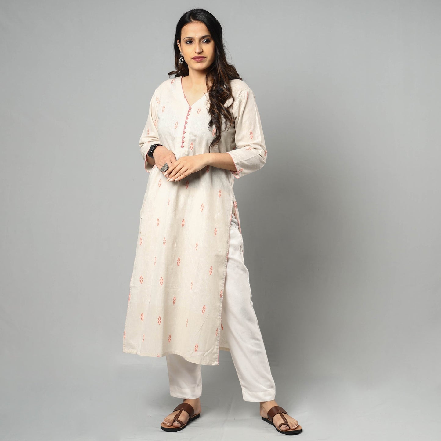 Jacquard Cotton Straight Kurta for Women