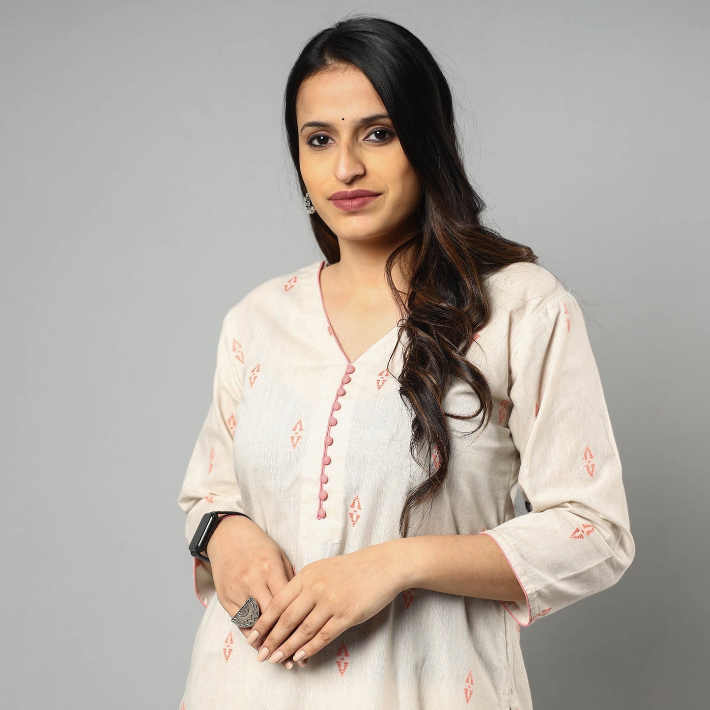 Jacquard Cotton Straight Kurta for Women