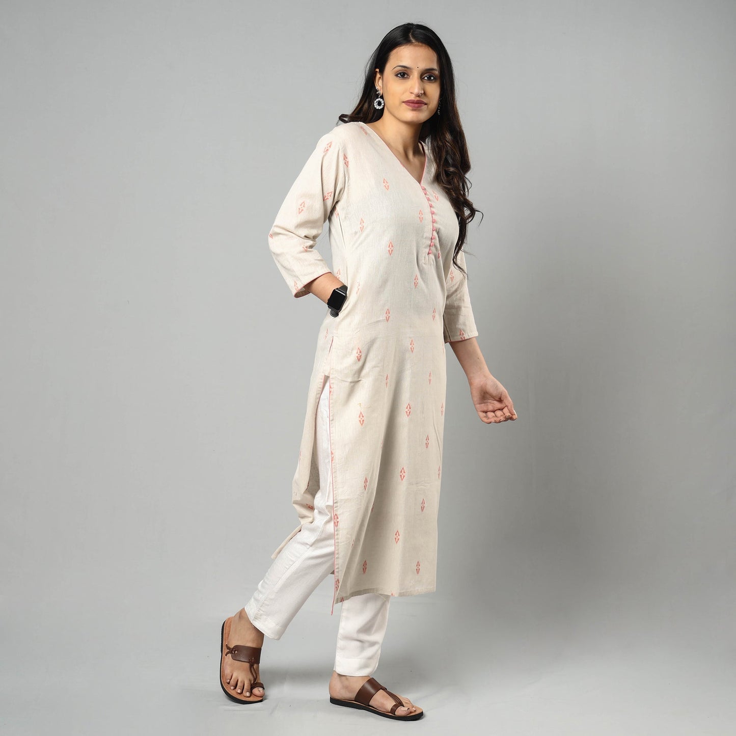 Jacquard Cotton Straight Kurta for Women