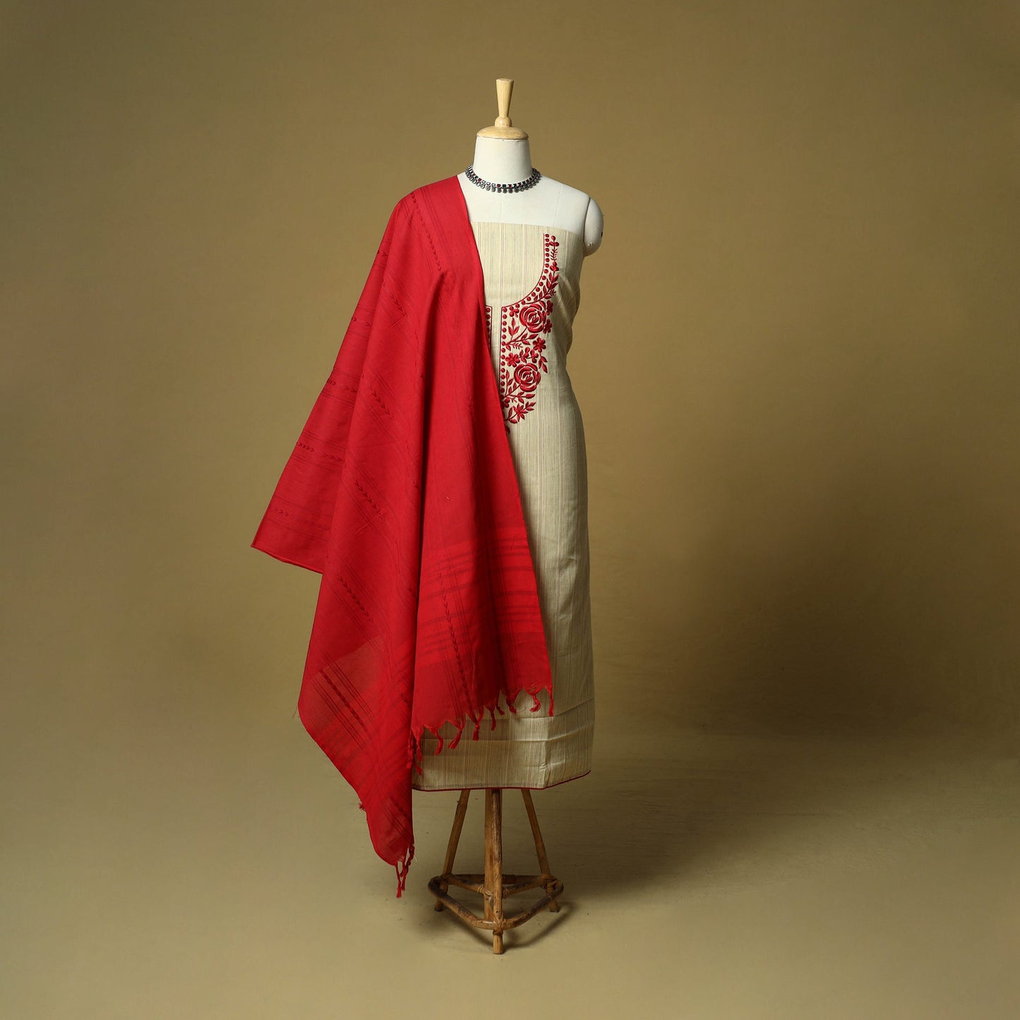 Jacquard embroidered cotton 3pc unstitched dress material