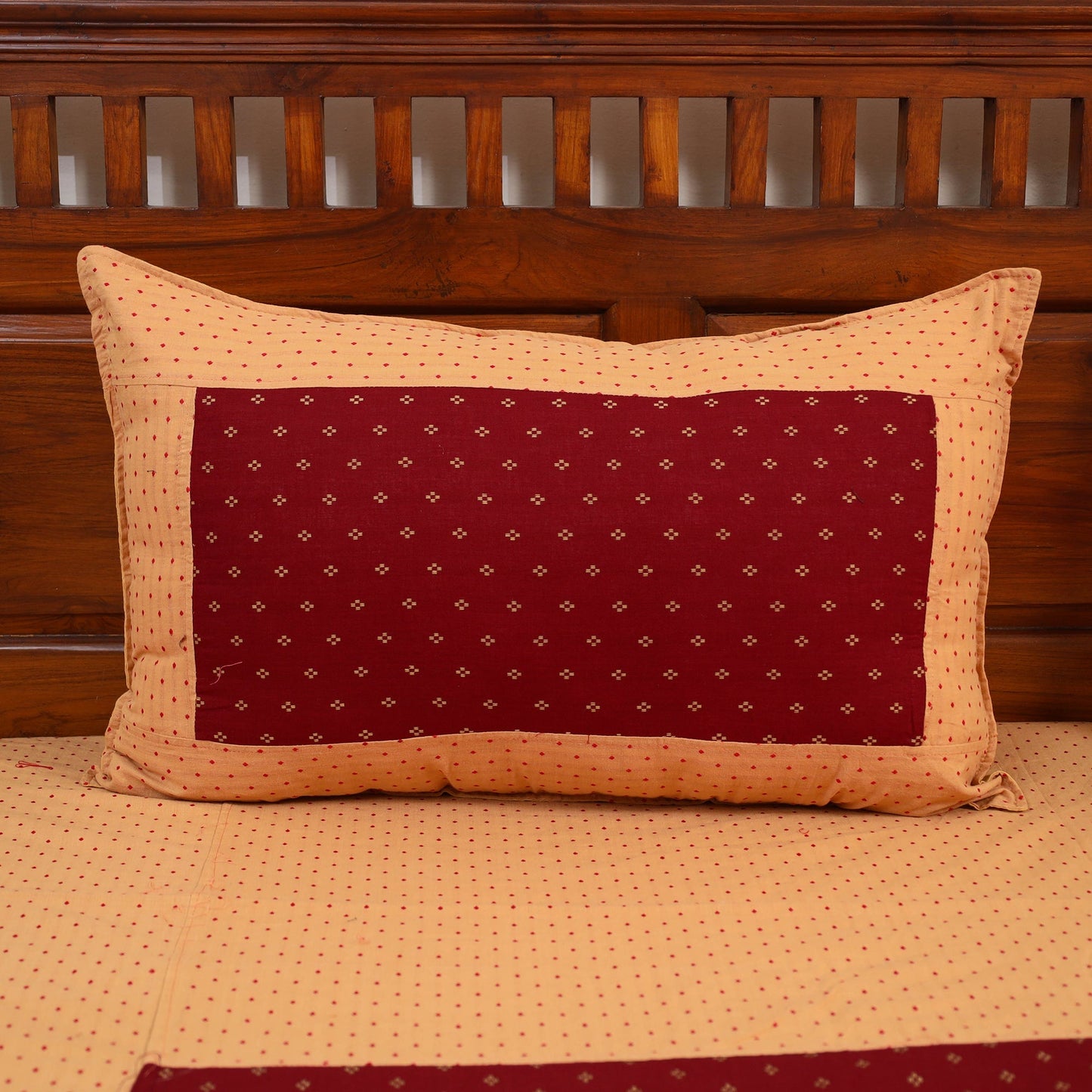 Beige - jacquard patchwork cotton double bed cover