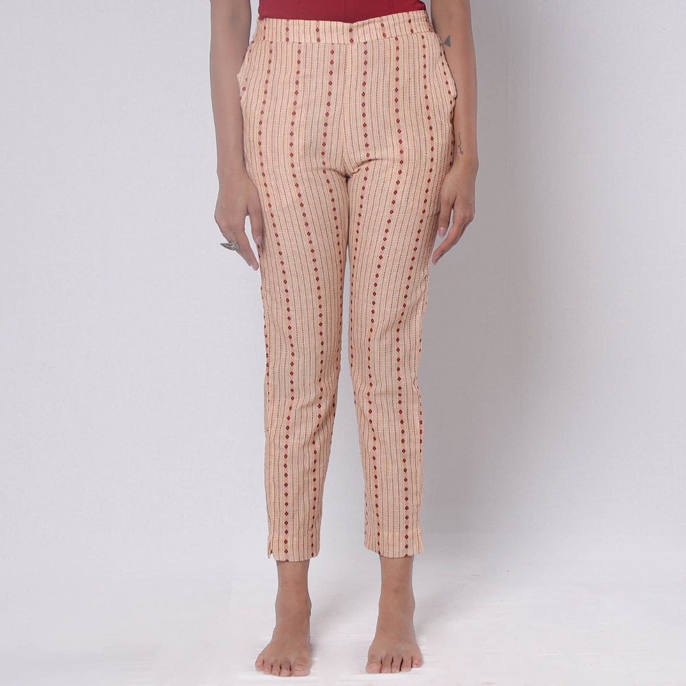 Beige Jacquard Prewashed Cotton Pant