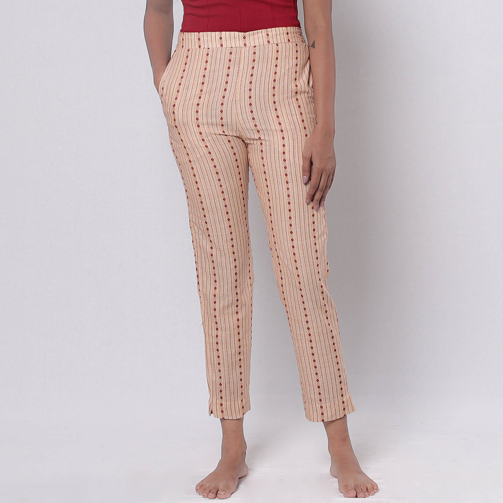 Beige Jacquard Prewashed Cotton Pant