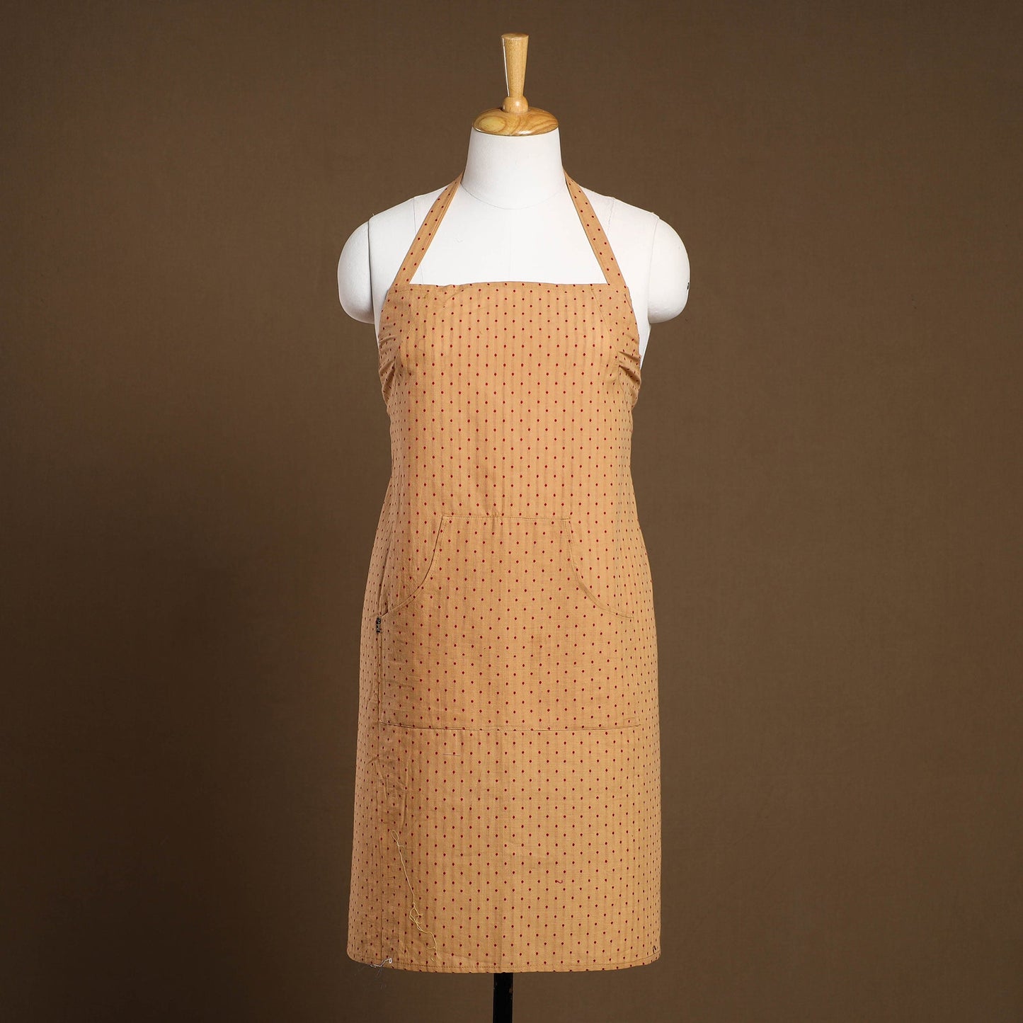 Beige - Jacquard Weave Cotton Apron with Pocket 15