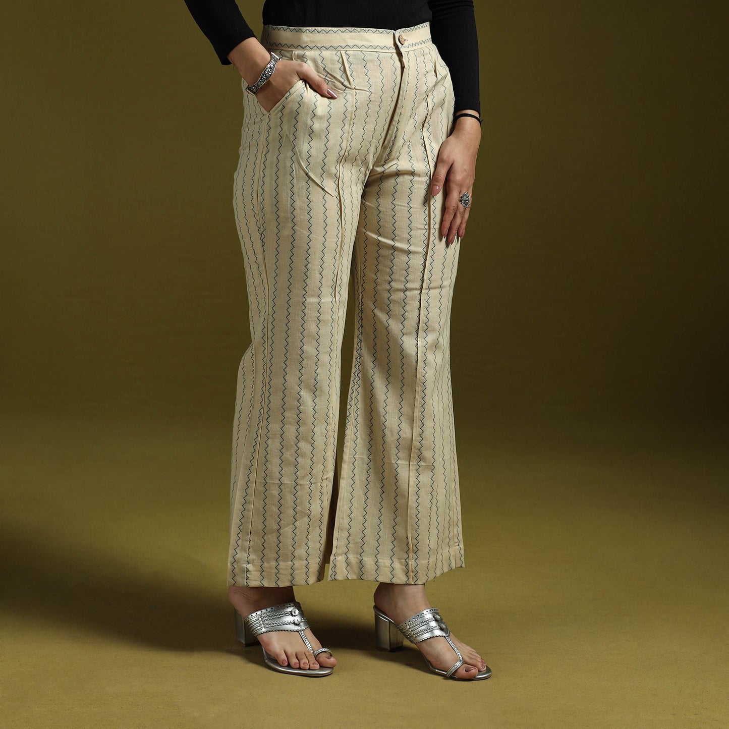 Jacquard weave cotton elasticated palazzo 28 - handcrafted