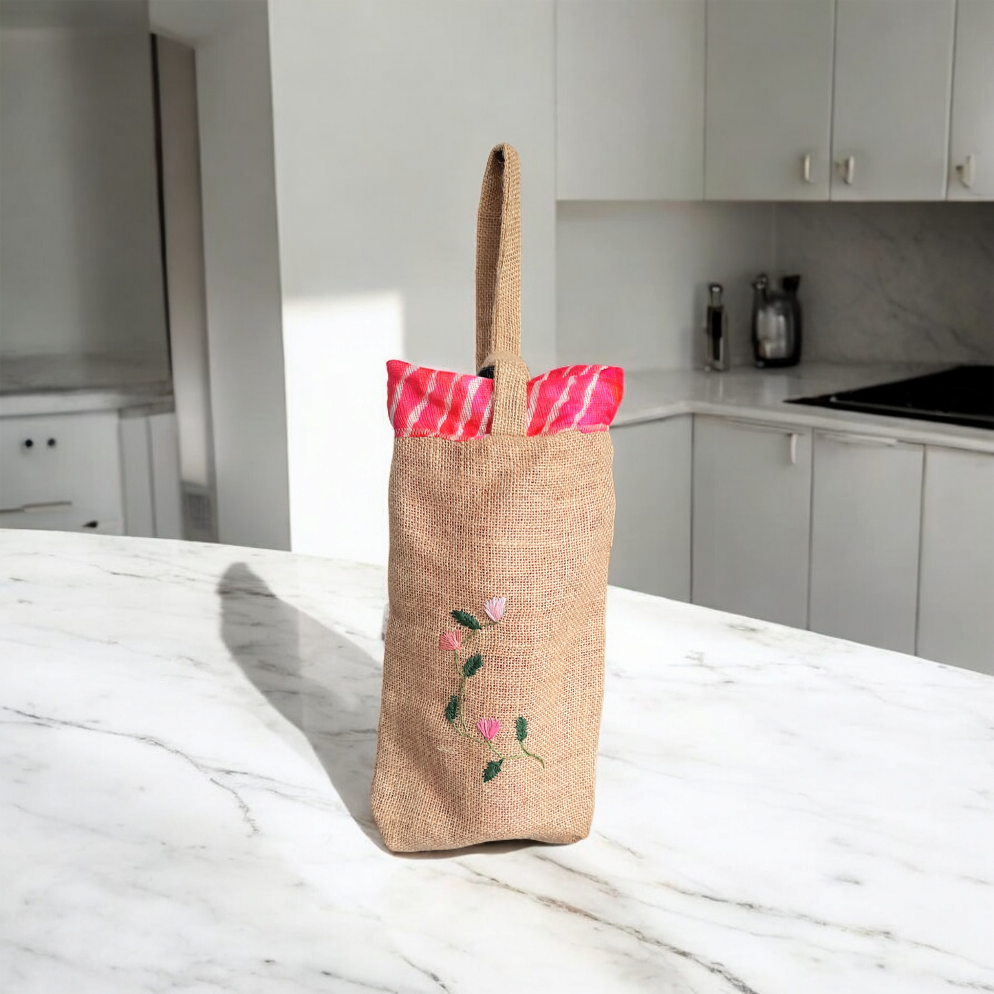 Beige Jute Wine/Water Holding Bag