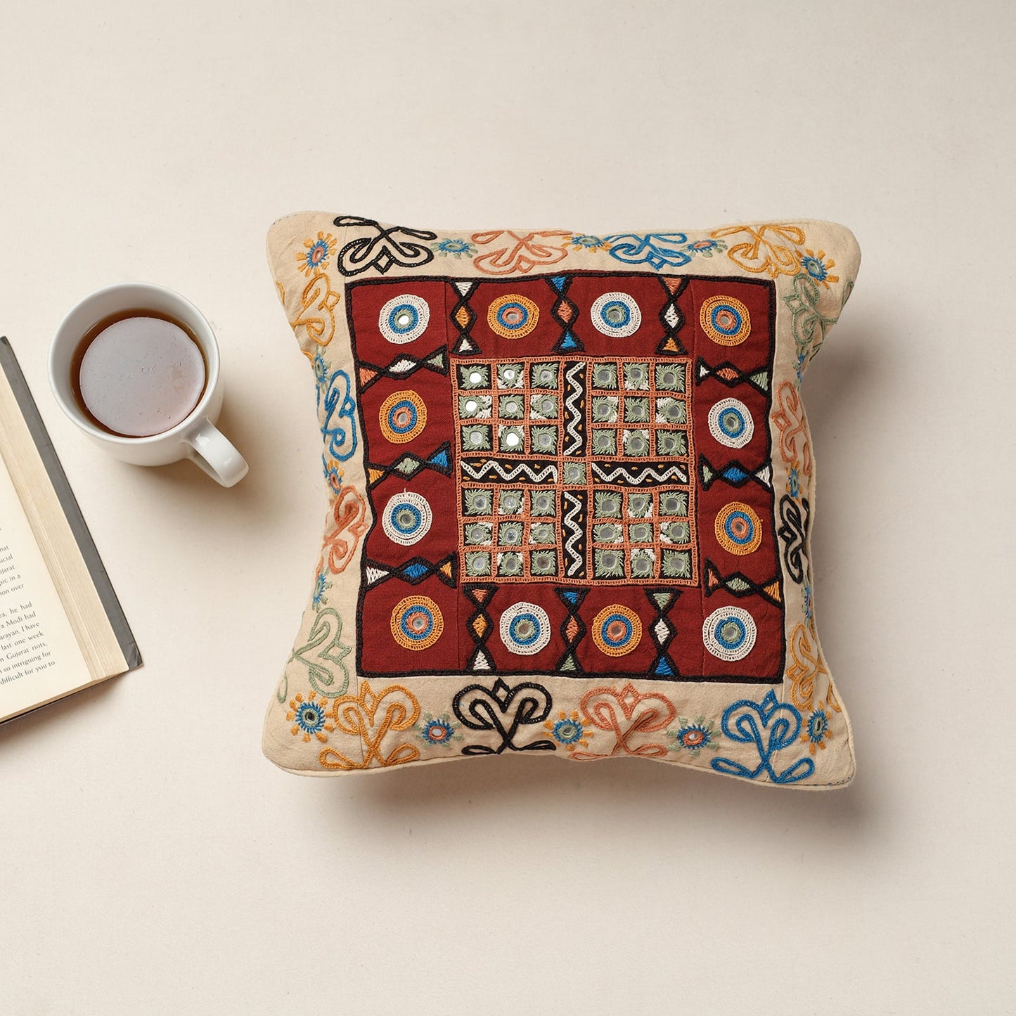Kala Raksha Rabari Hand Embroidery Cotton Cushion Cover