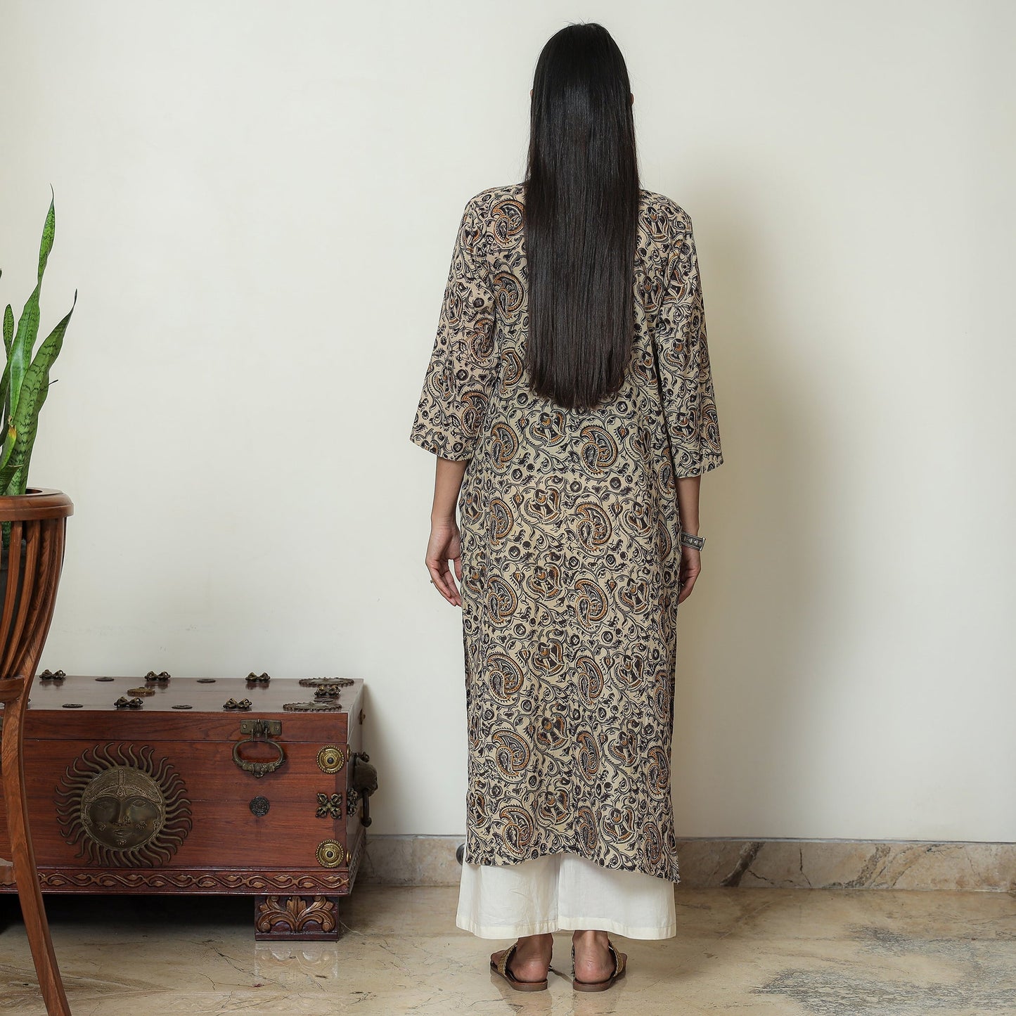 Kalamkari Block Print Mul Cotton Straight Kurta For Women