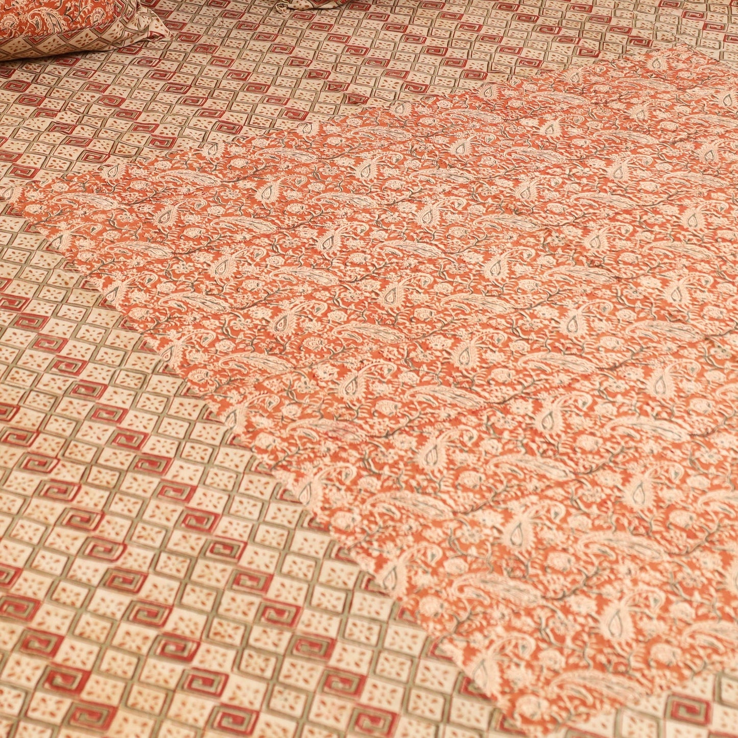 Kalamkari patchwork cotton bedsheet set 45 - handcrafted