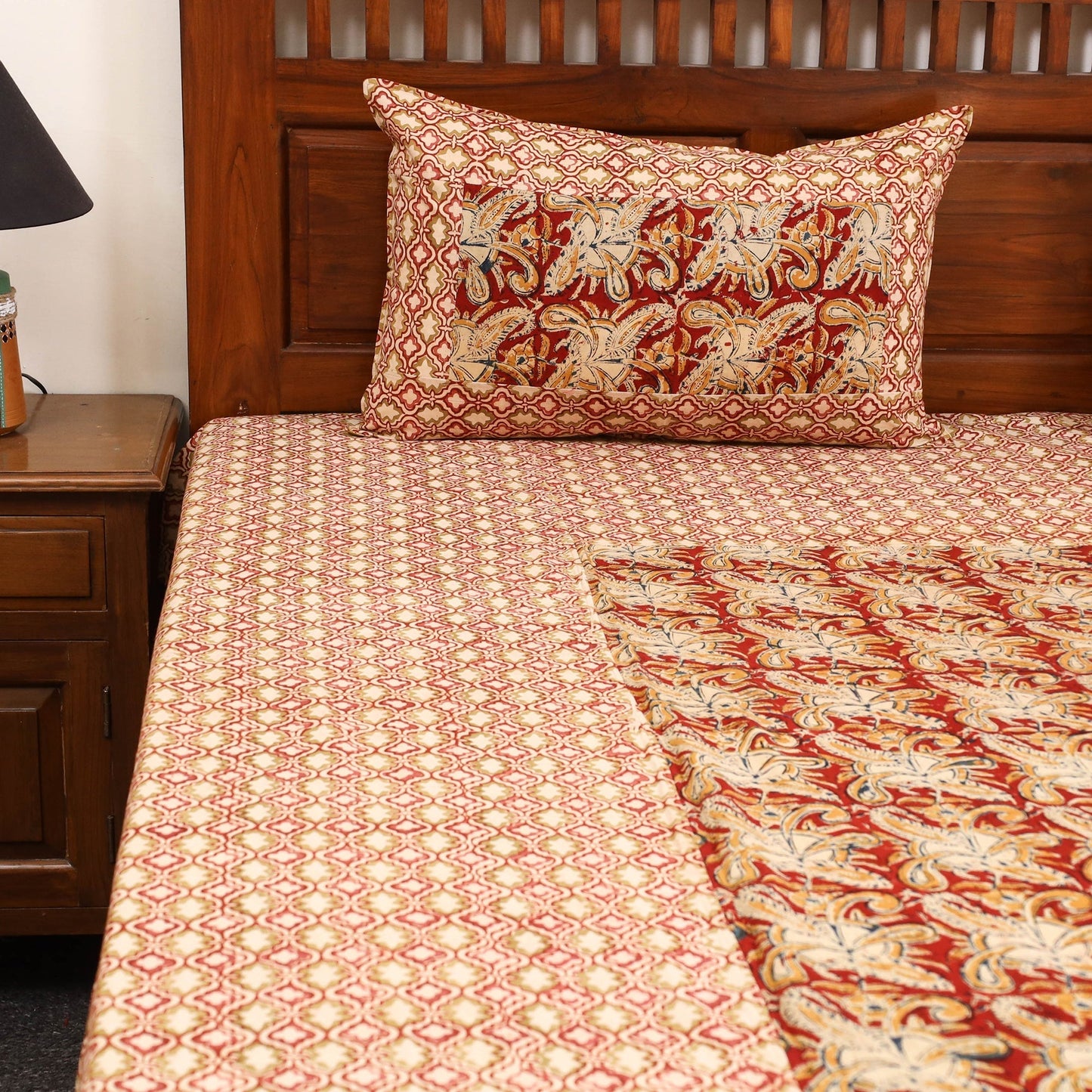 Kalamkari patchwork cotton bedsheet set 43 - handcrafted