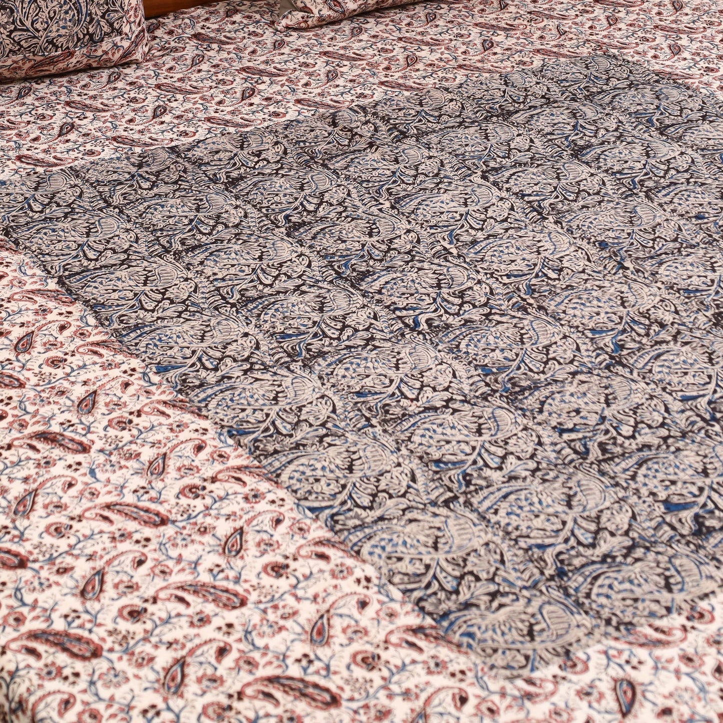Kalamkari patchwork cotton bedsheet set 49 - handcrafted